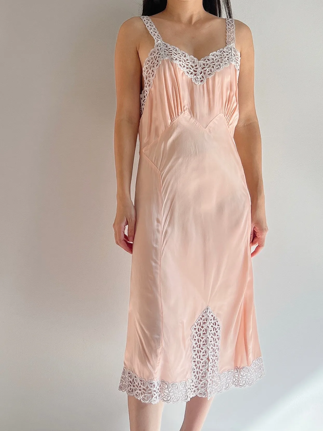 1930s Rayon Eyelet Cutout Slip - S/M
