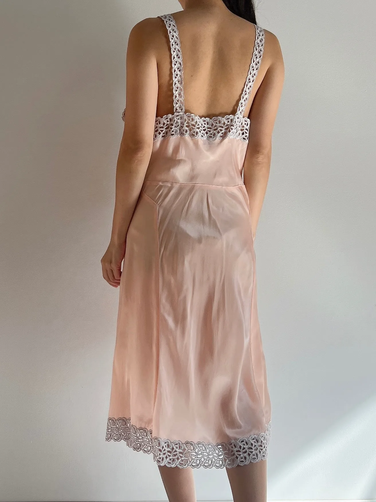 1930s Rayon Eyelet Cutout Slip - S/M