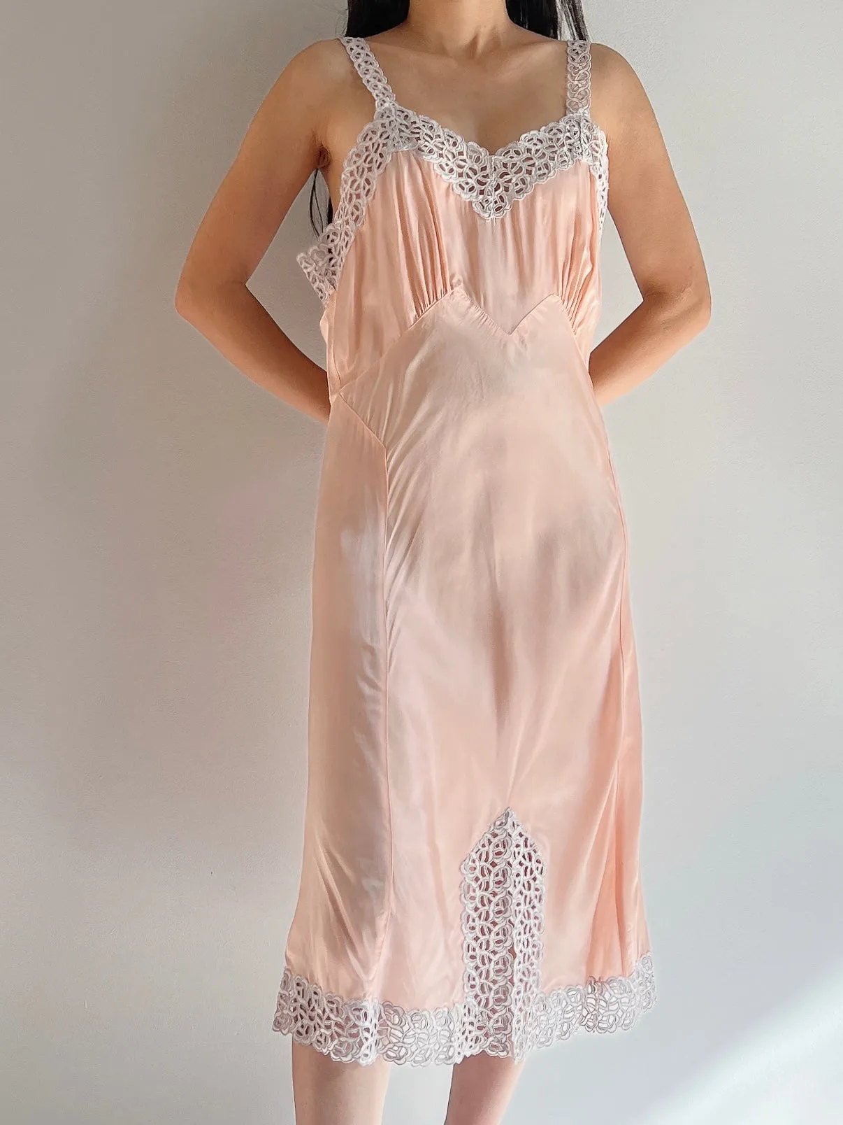 1930s Rayon Eyelet Cutout Slip - S/M