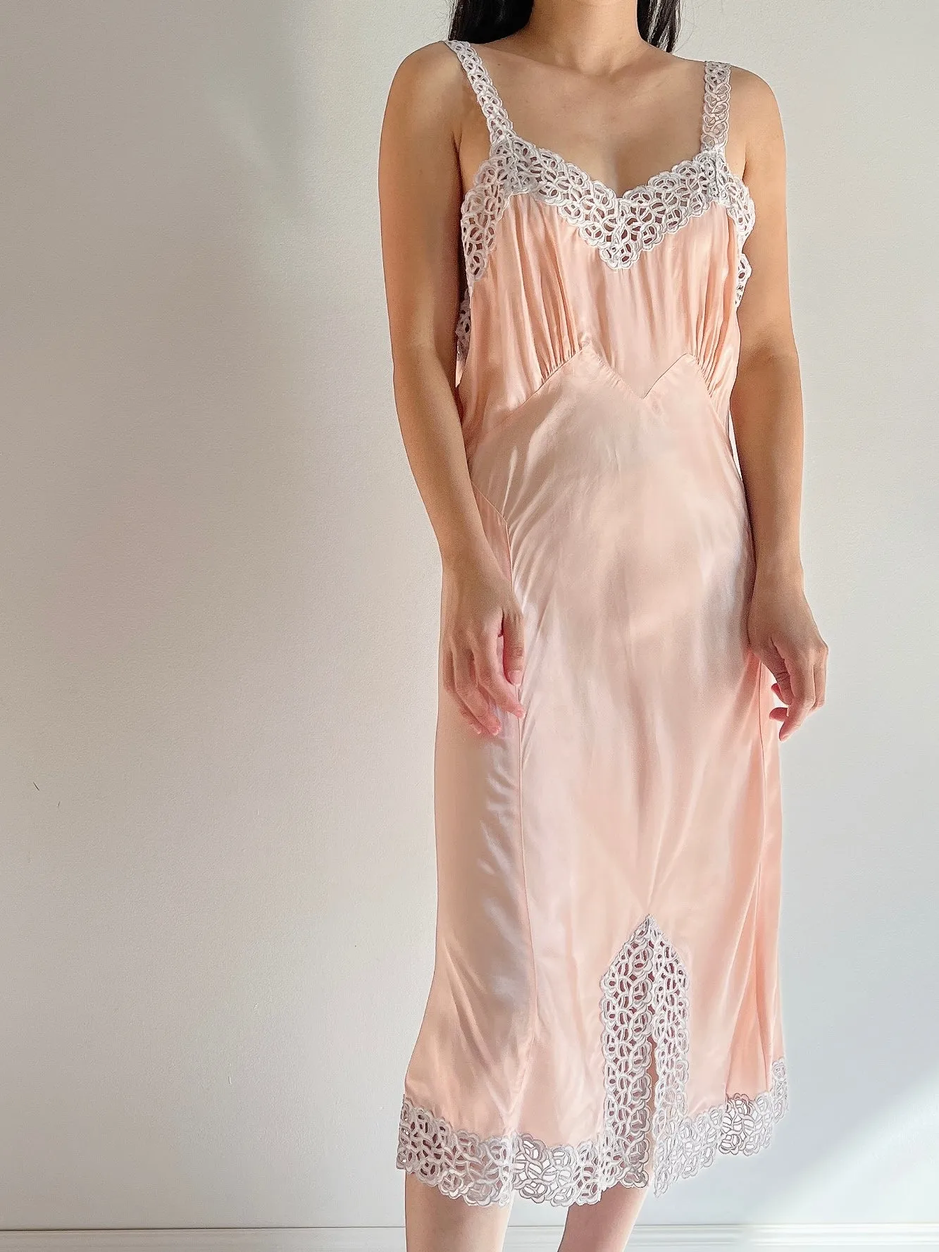 1930s Rayon Eyelet Cutout Slip - S/M