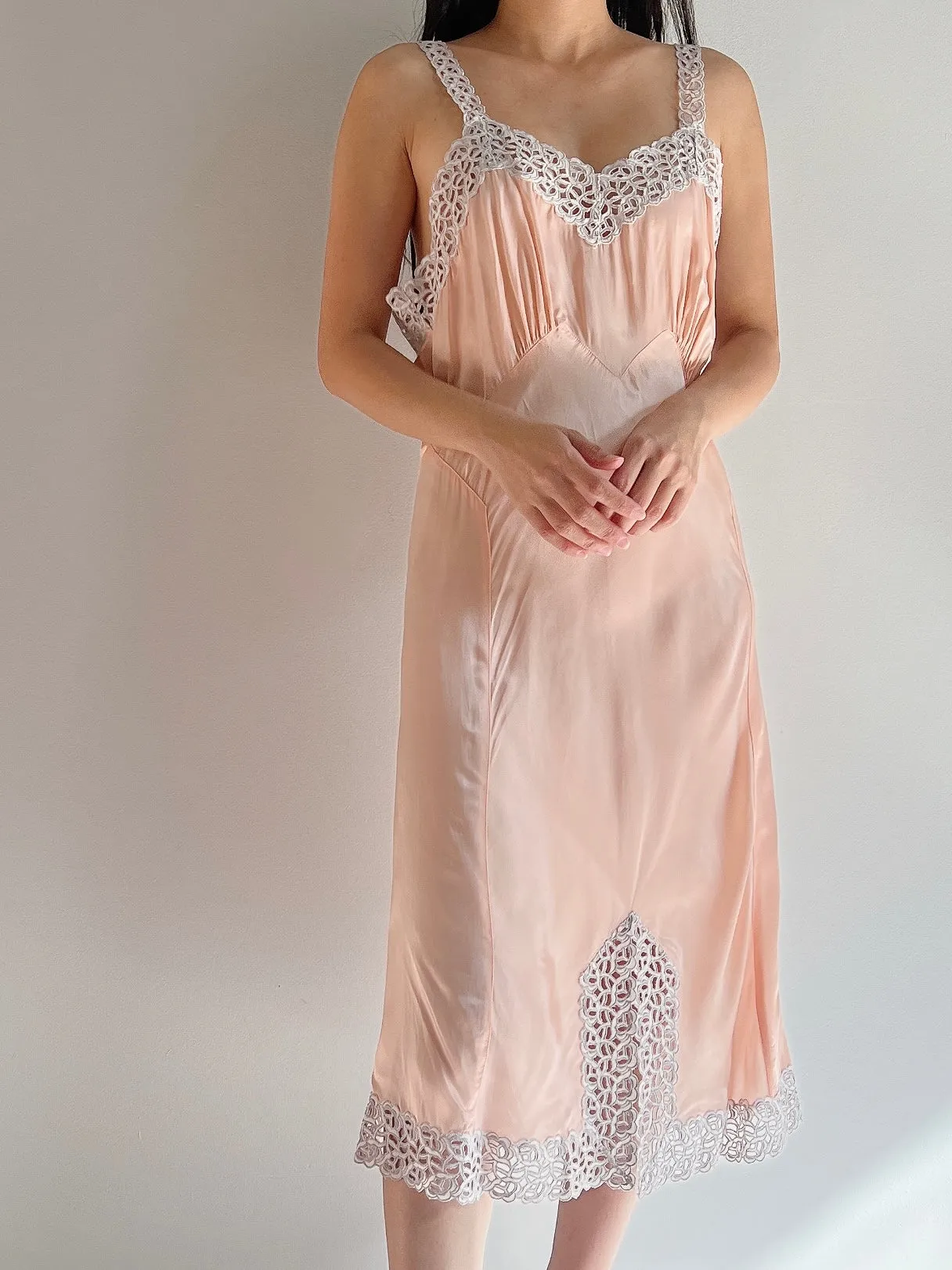 1930s Rayon Eyelet Cutout Slip - S/M