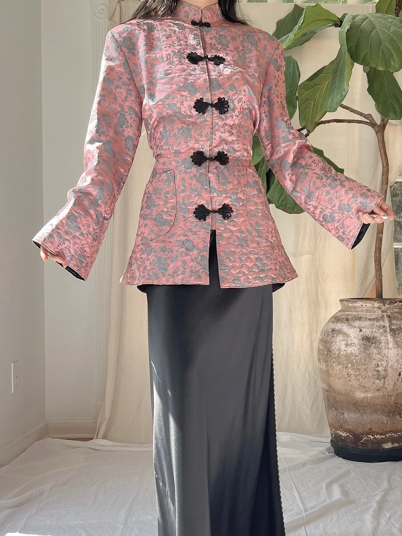1940s Dusty Pink Brocade Jacket - M