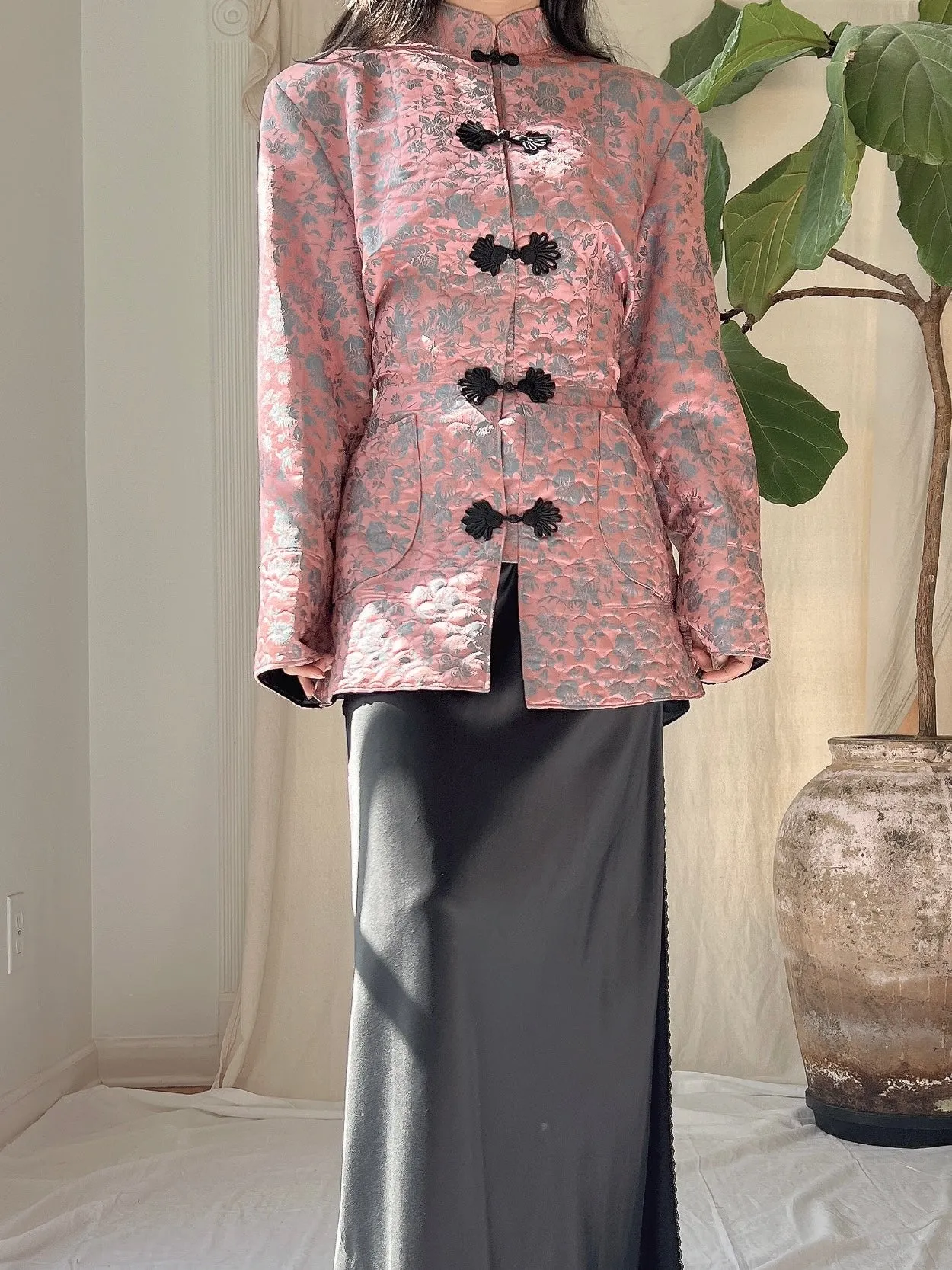 1940s Dusty Pink Brocade Jacket - M