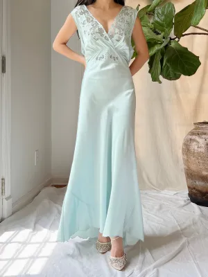 1940s Light Blue Silk Cutout Slip Dress - M