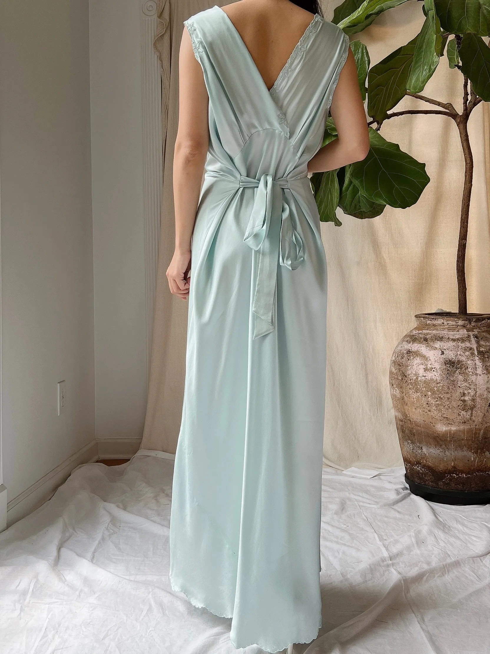 1940s Light Blue Silk Cutout Slip Dress - M