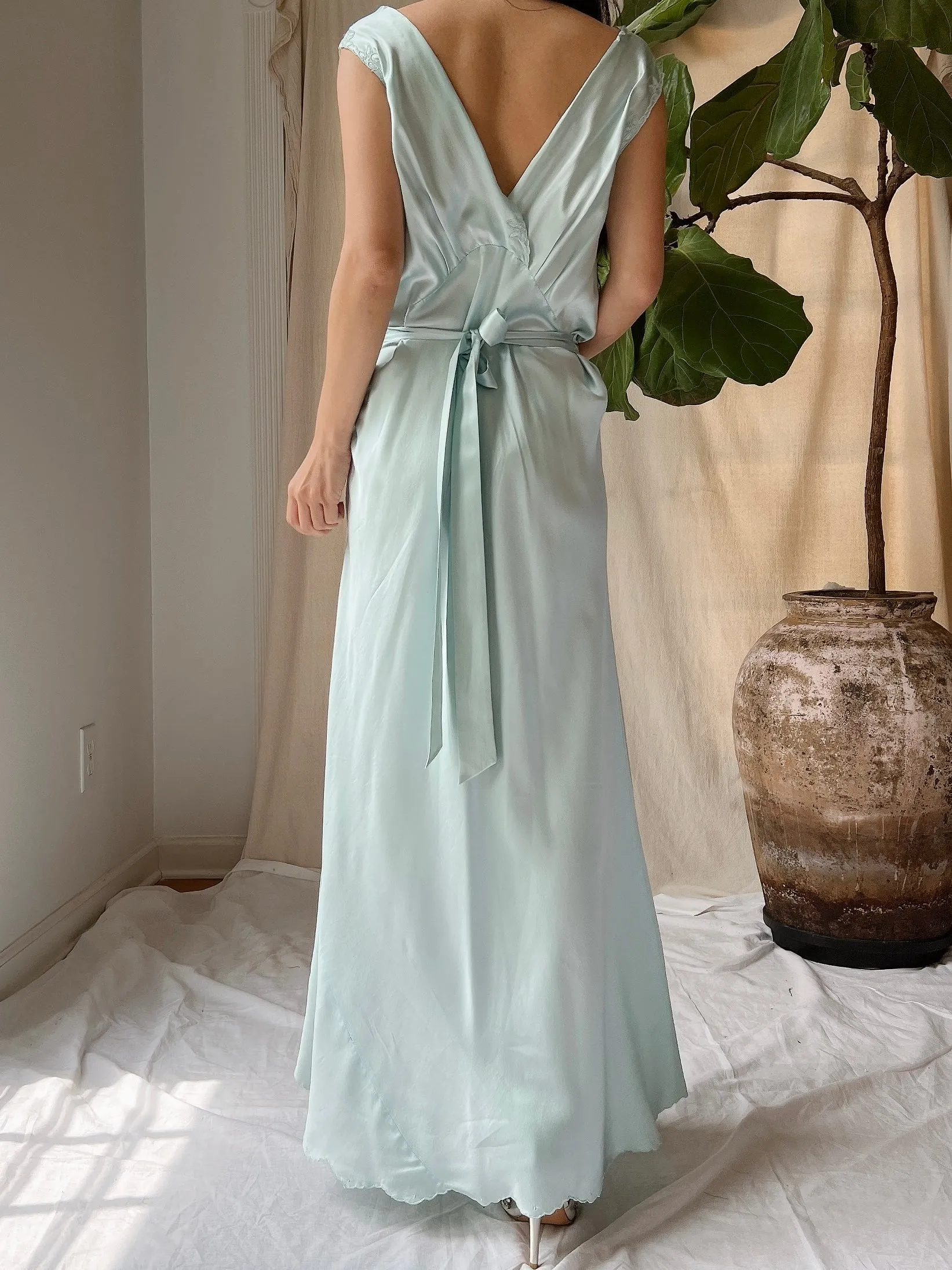 1940s Light Blue Silk Cutout Slip Dress - M