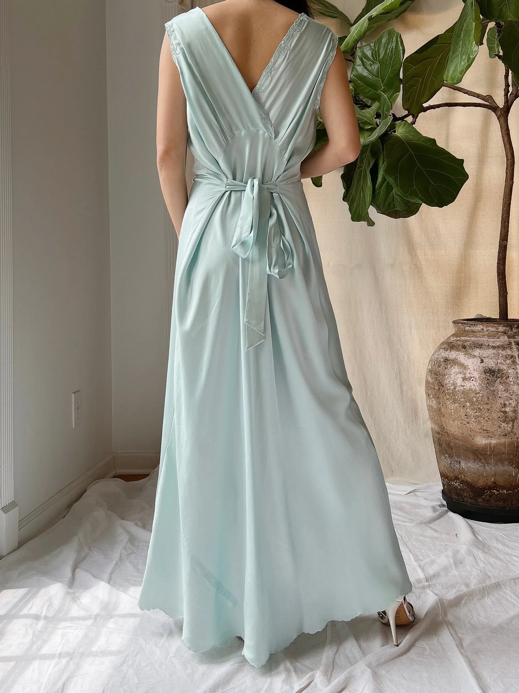 1940s Light Blue Silk Cutout Slip Dress - M