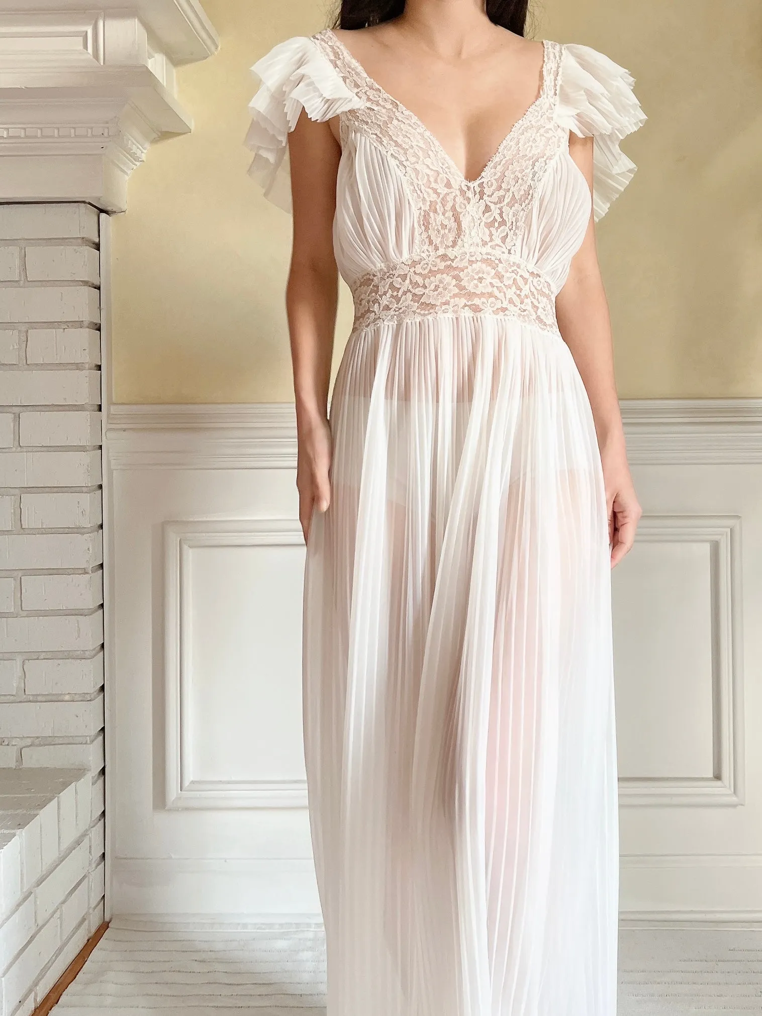 1950s Pleated Nylon Slip Dress - M