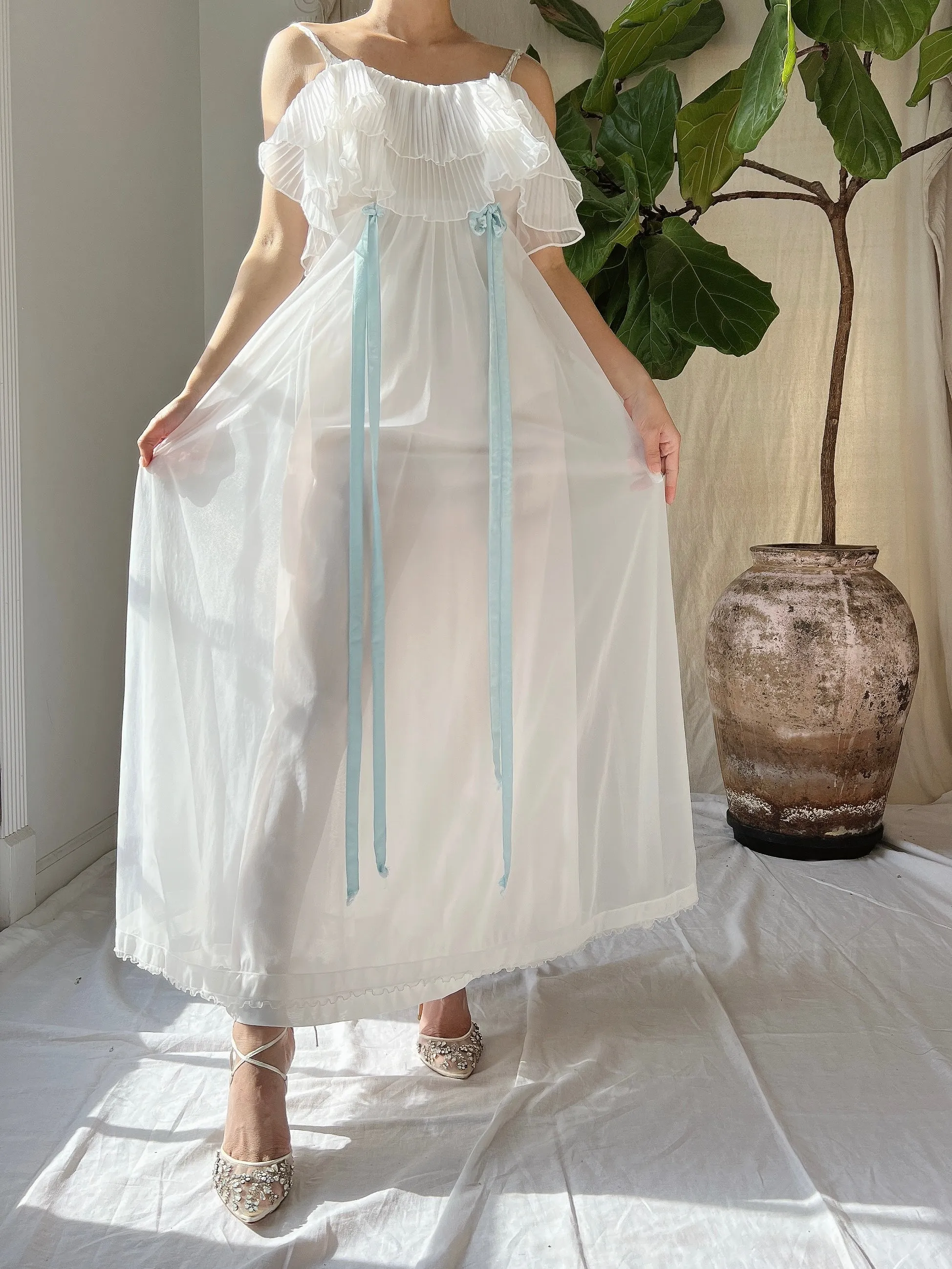 1950s Ruffle Pleated Slip Dress - XS-S