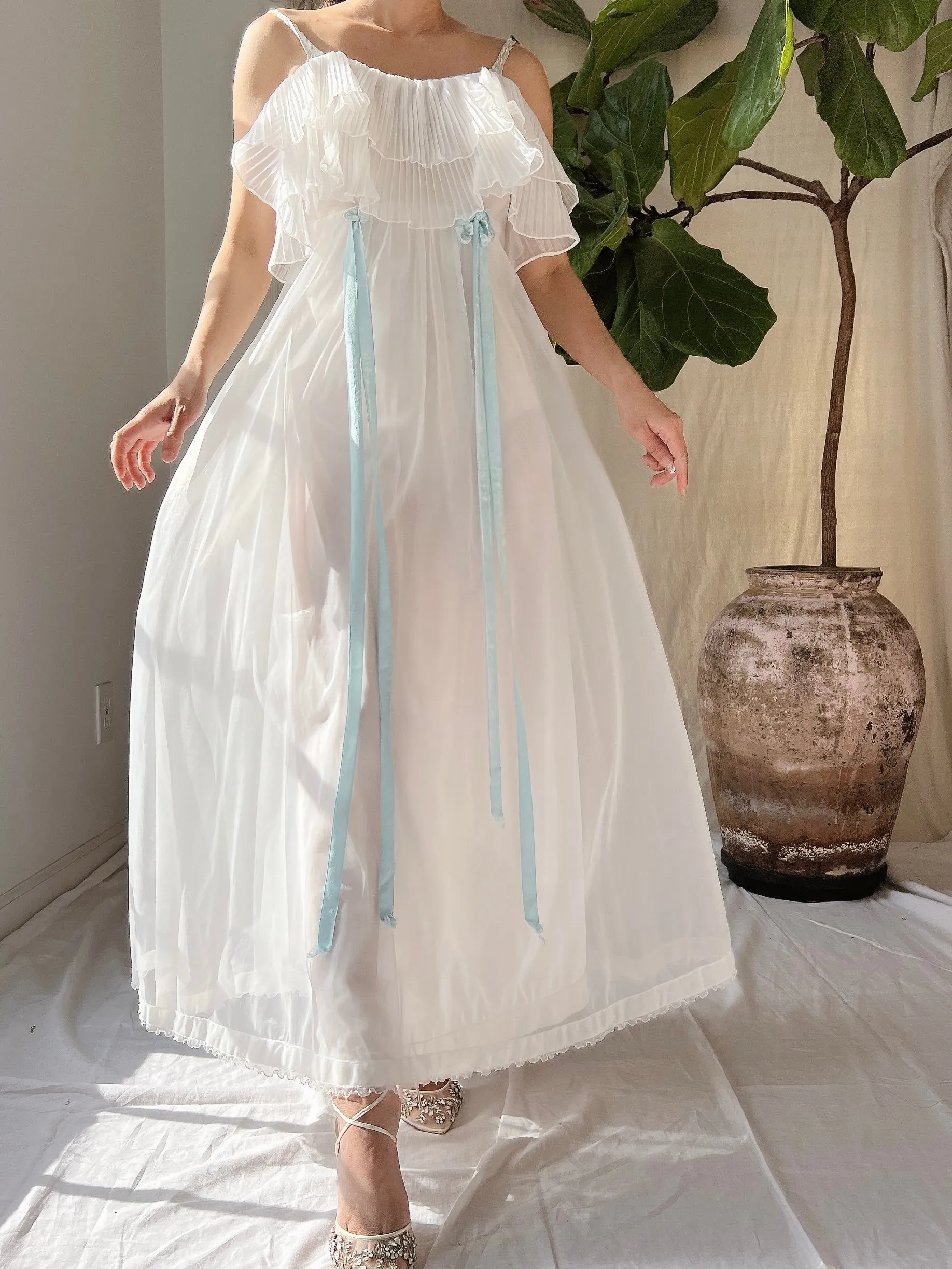 1950s Ruffle Pleated Slip Dress - XS-S