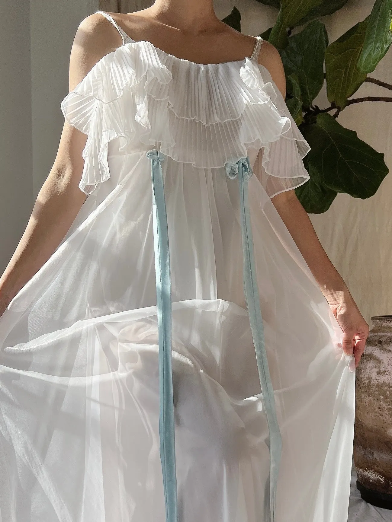 1950s Ruffle Pleated Slip Dress - XS-S