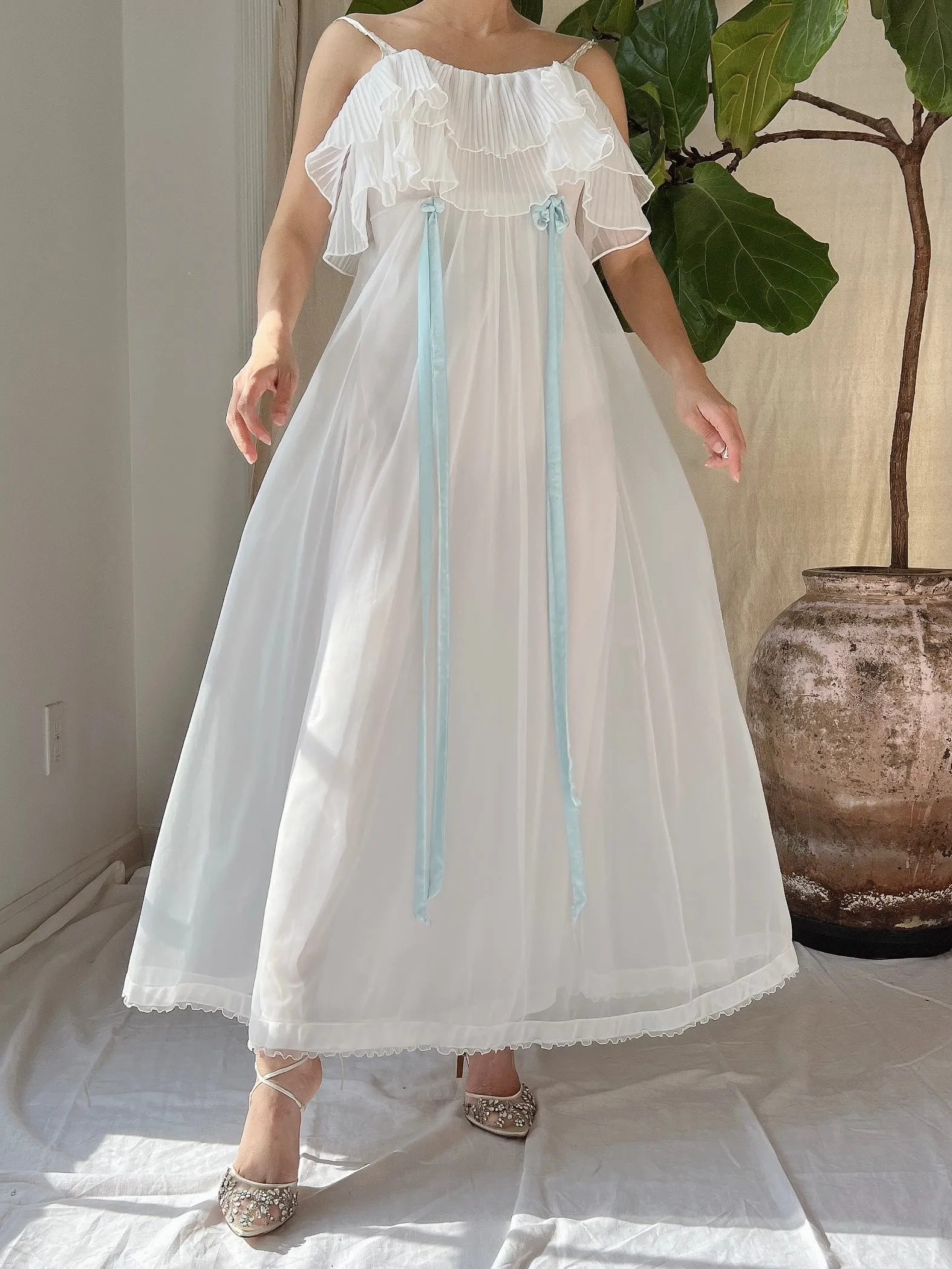 1950s Ruffle Pleated Slip Dress - XS-S