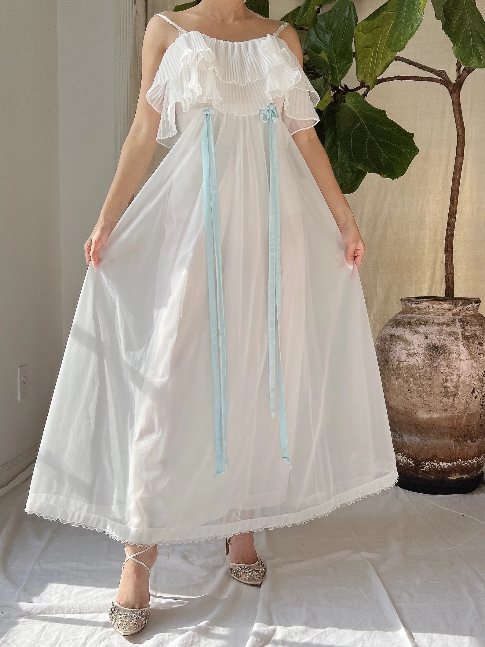 1950s Ruffle Pleated Slip Dress - XS-S