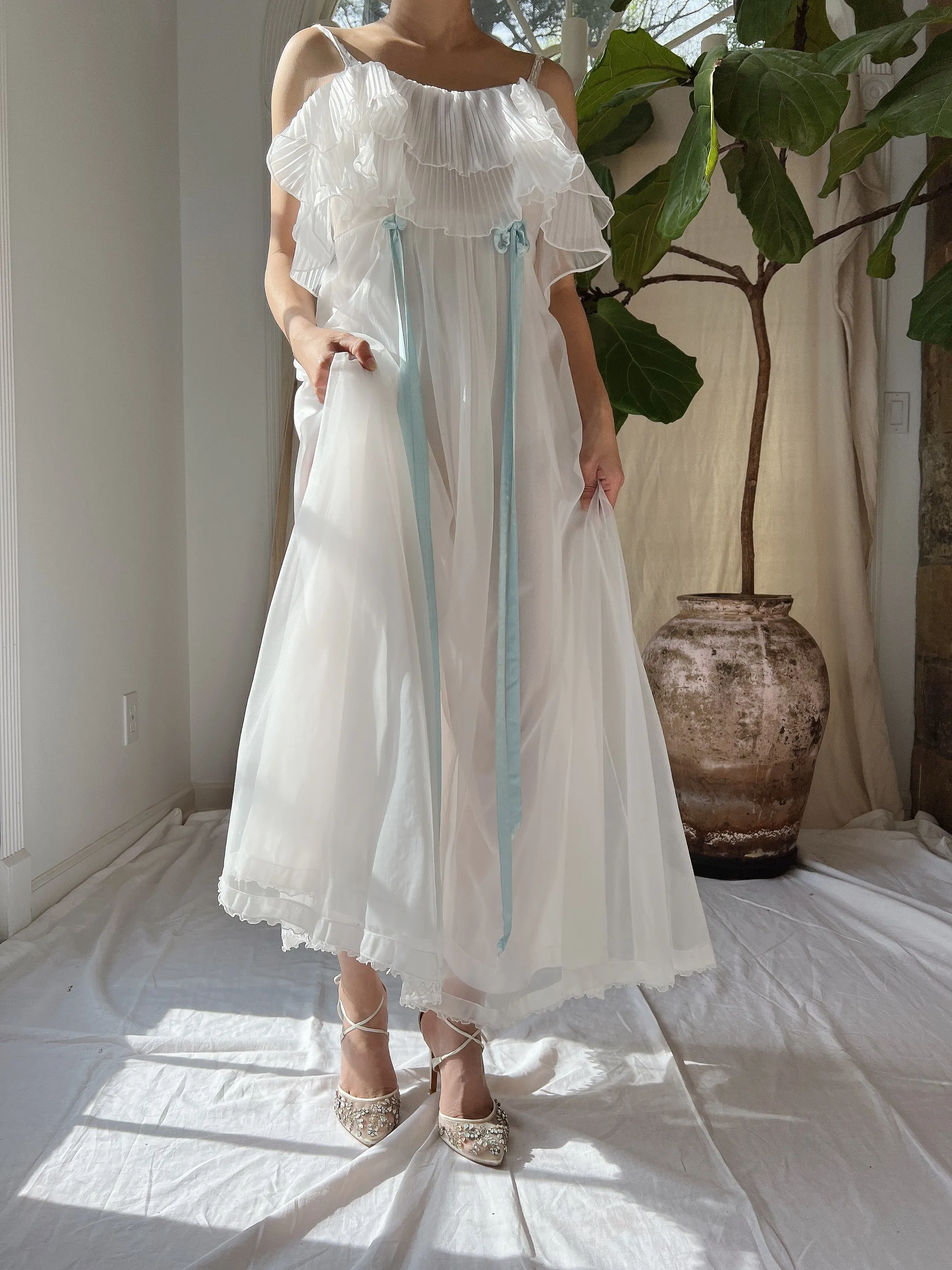 1950s Ruffle Pleated Slip Dress - XS-S