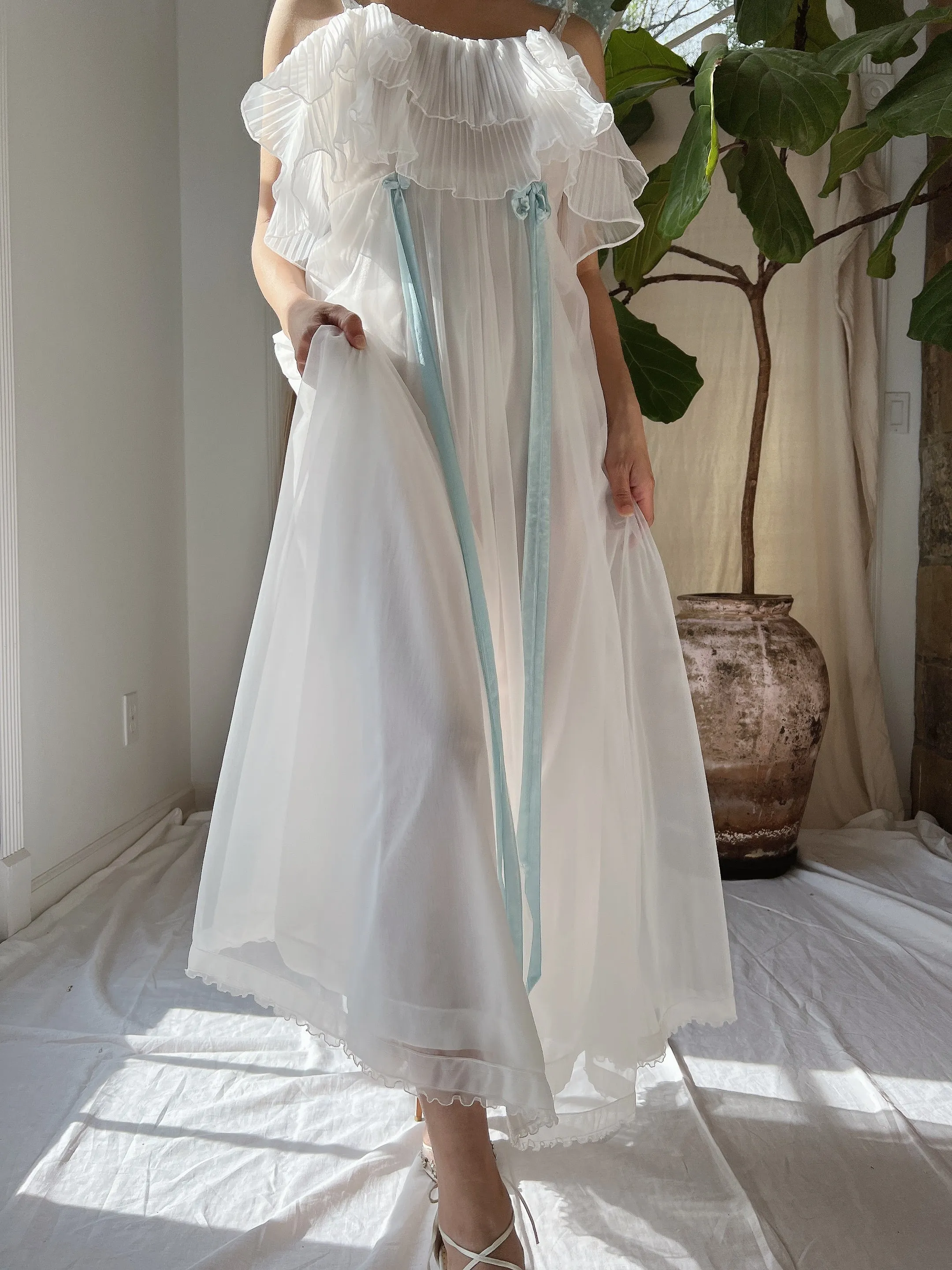 1950s Ruffle Pleated Slip Dress - XS-S