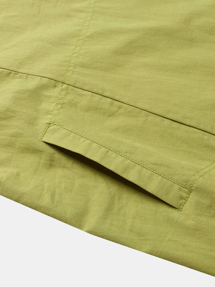 Apple Green Pure Color V-neck Long Sleeve Plain Casual Pocket Women Mini Dress