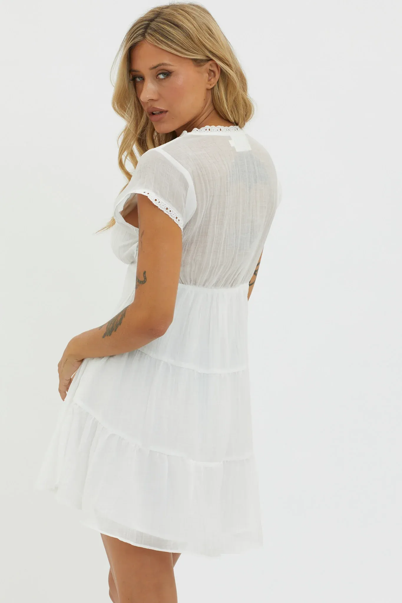 Azura Scalloped Lace Mini Dress White