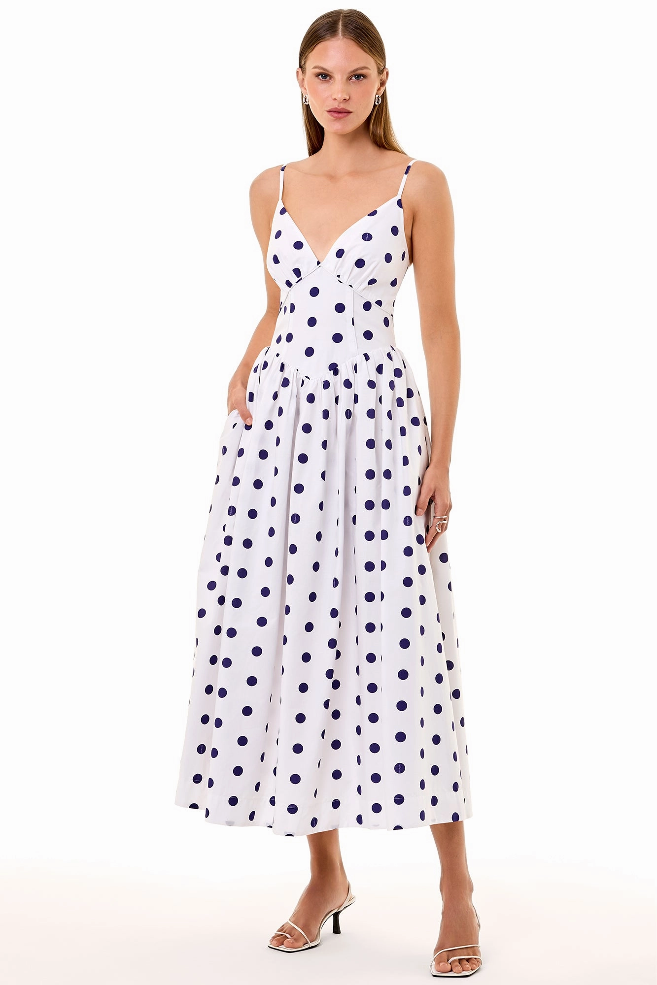 BECKER DRESS - IVORY NAVY POLKA DOT