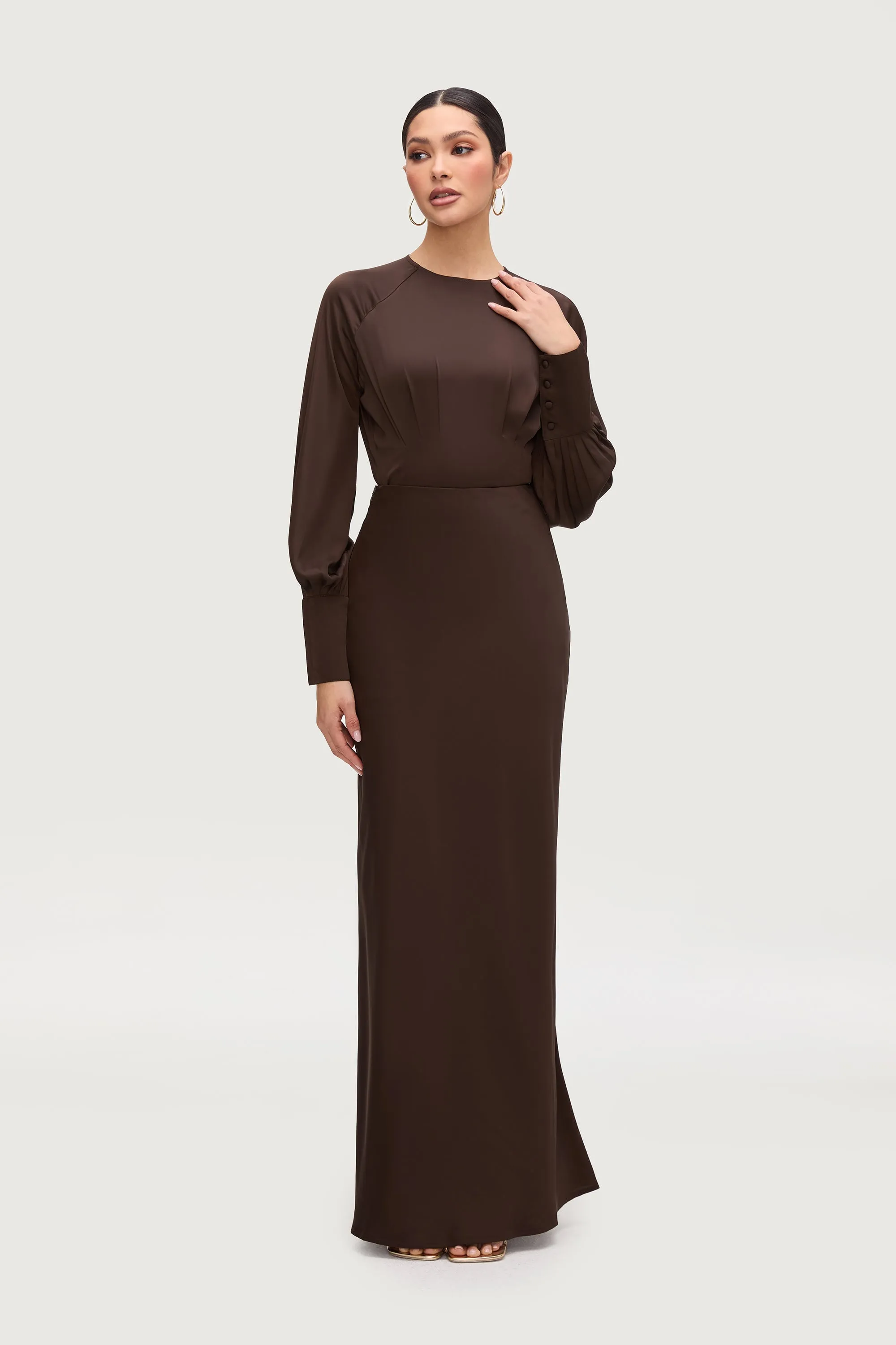Bella Satin Maxi Skirt - Qahwah