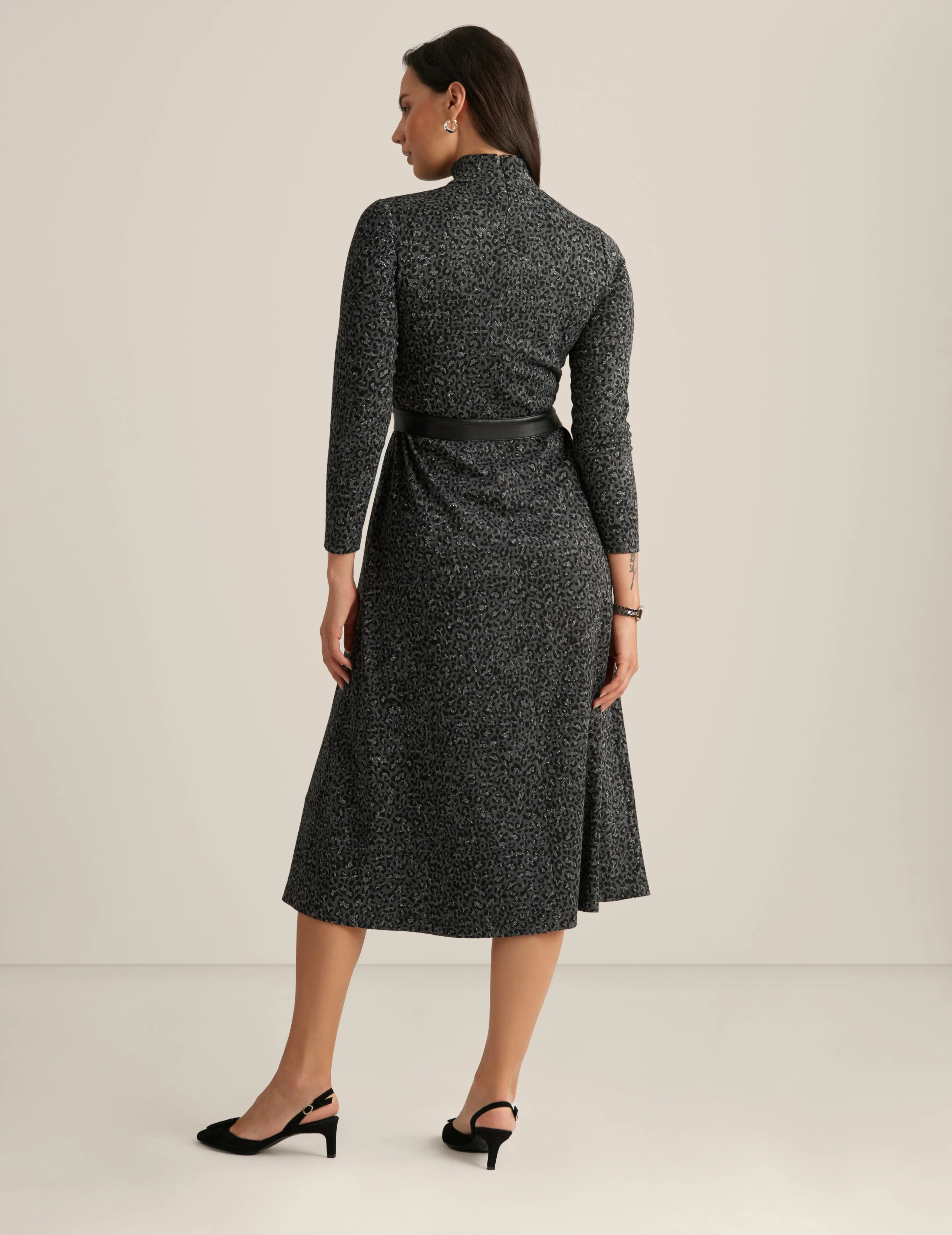 Belted Mock Neck Midi Dress - Sale