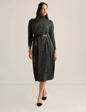 Belted Mock Neck Midi Dress - Sale