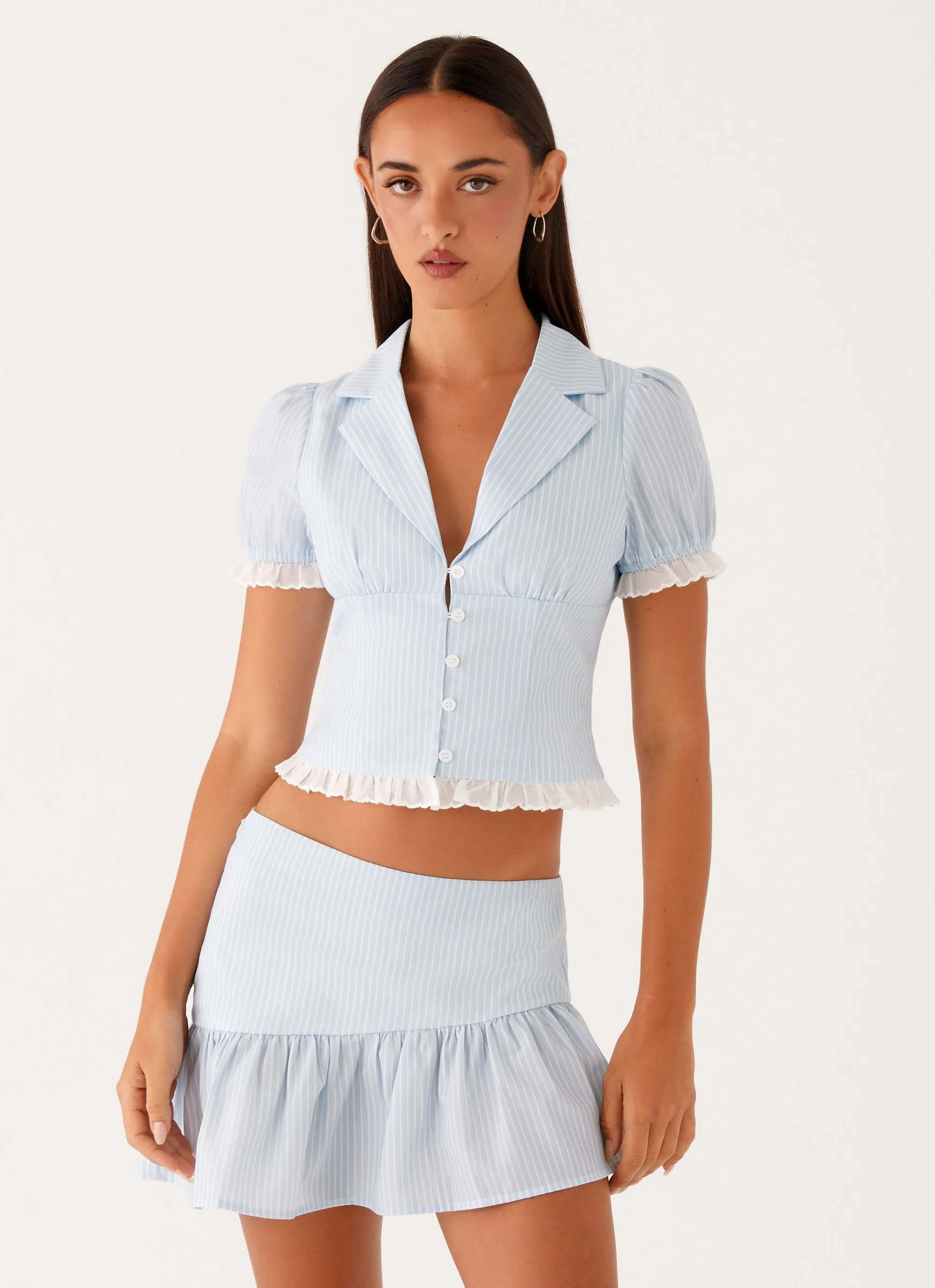 Bennett Mini Skirt - Blue White Stripe