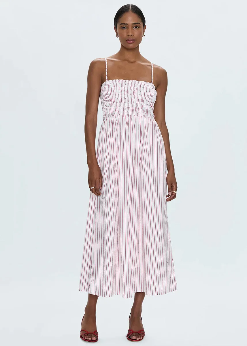 Bianca Shirred Bodice Dress - Ruby Stripe