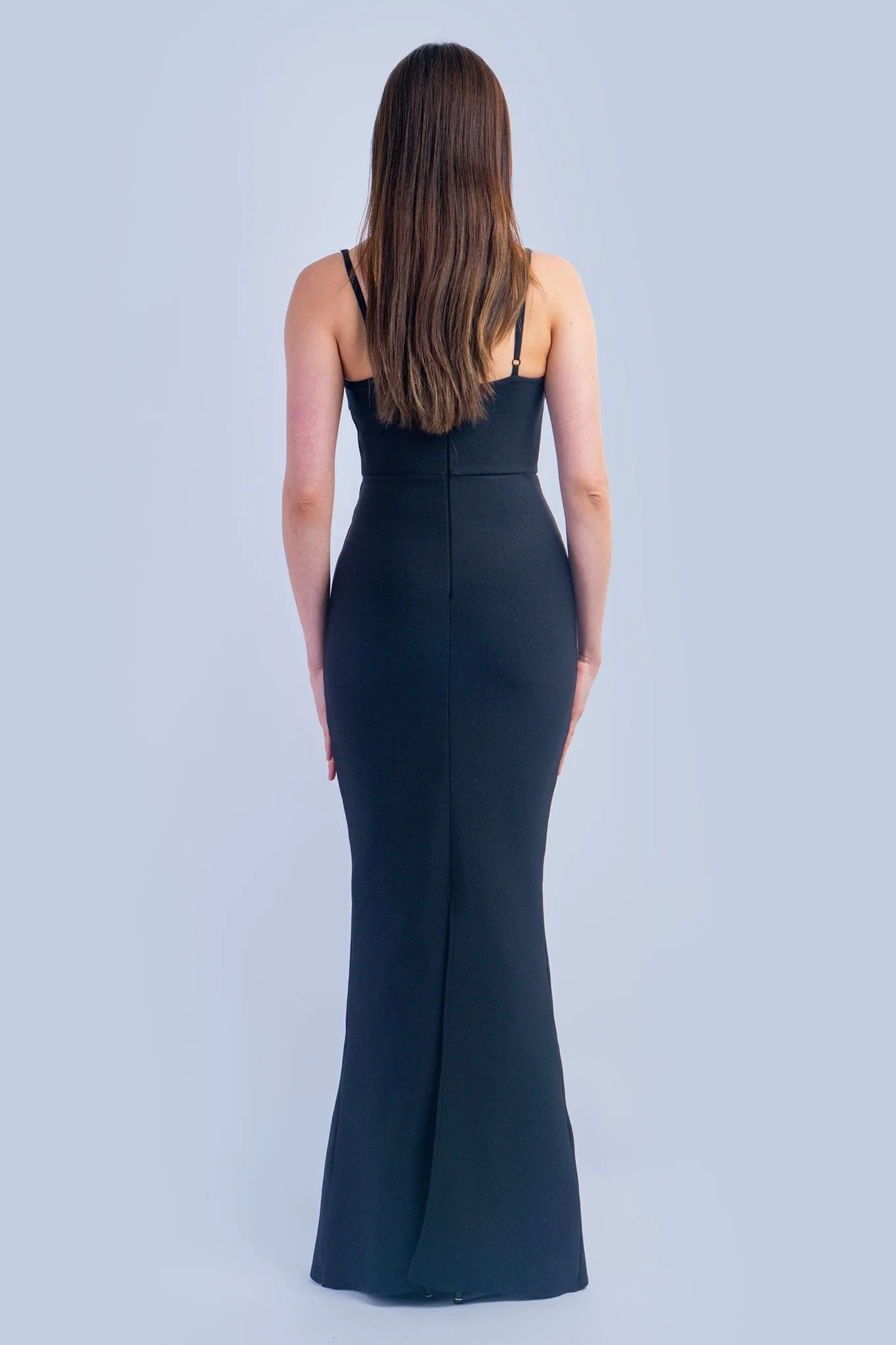 Black Rhinestone Keyhole Trim Fitted Gown