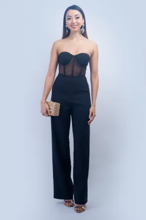 Black Strapless Corset Jumpsuit with Wrap One Shoulder Jacket