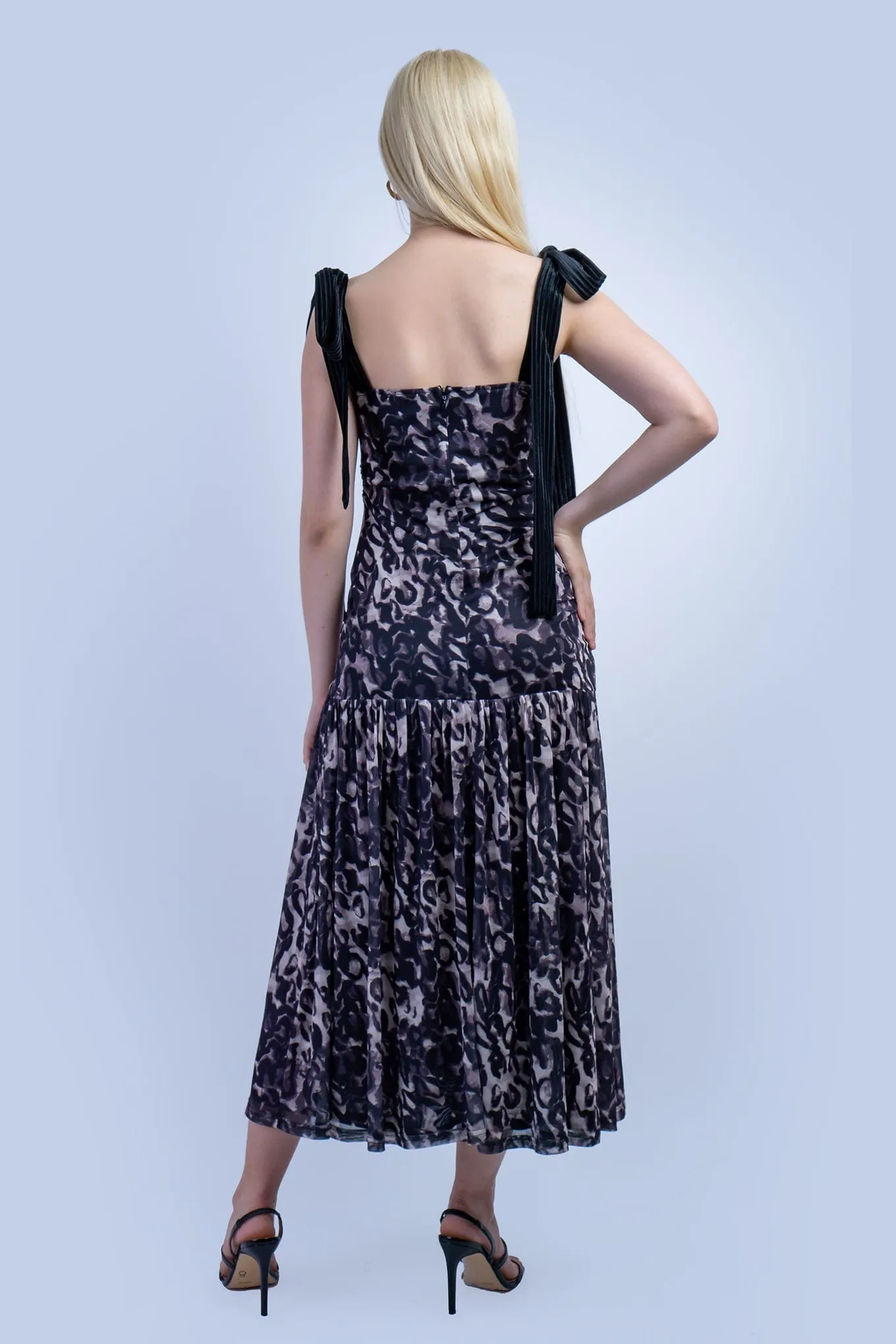 Black Straps Leopard Relaxed Midi Dress