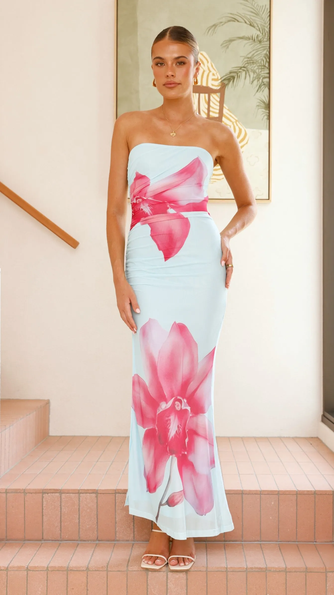 Brittani Strapless Maxi Dress - Blue/Pink