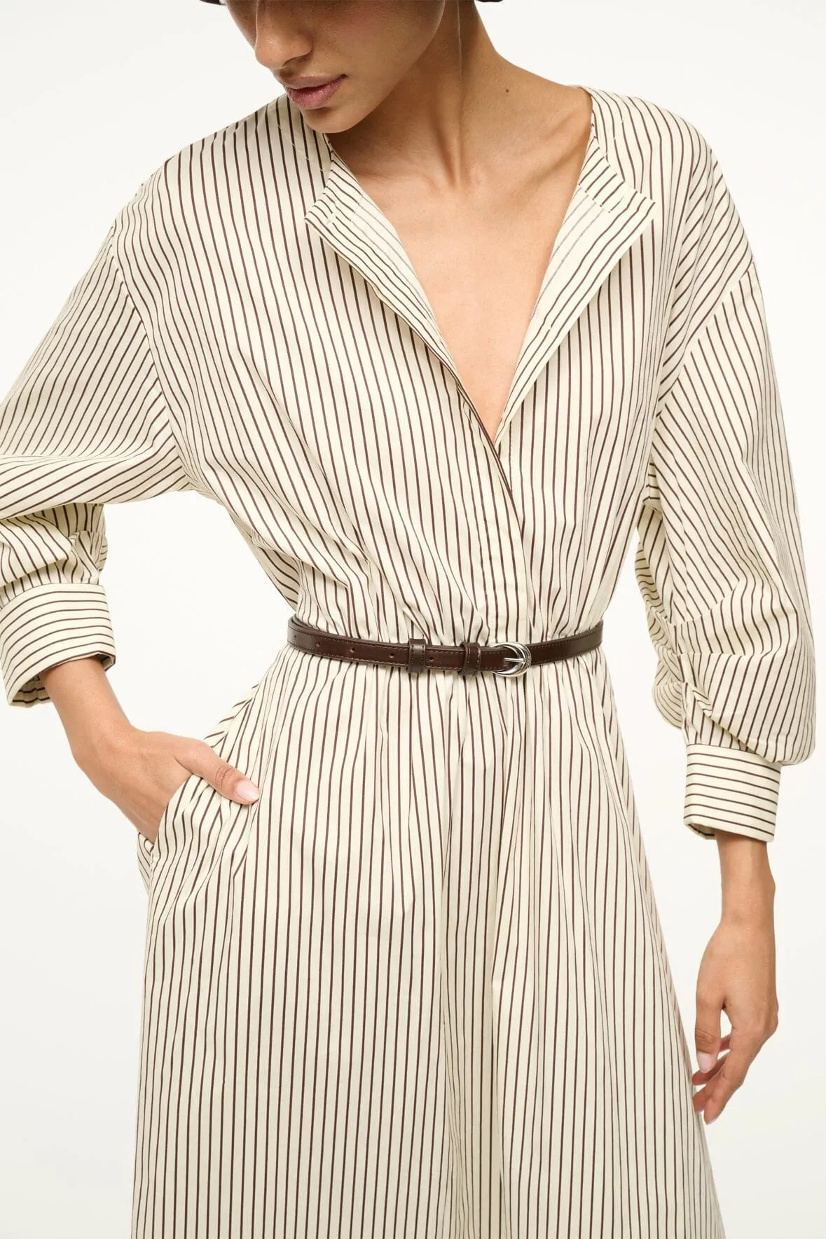 CAFU DRESS | IVORY DARK OAK MICRO STRIPE