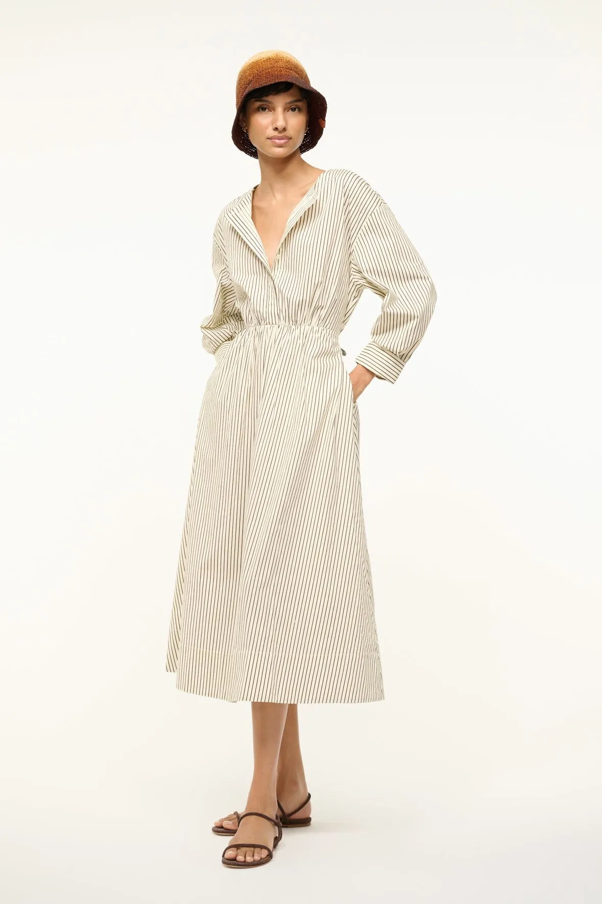 CAFU DRESS | IVORY DARK OAK MICRO STRIPE