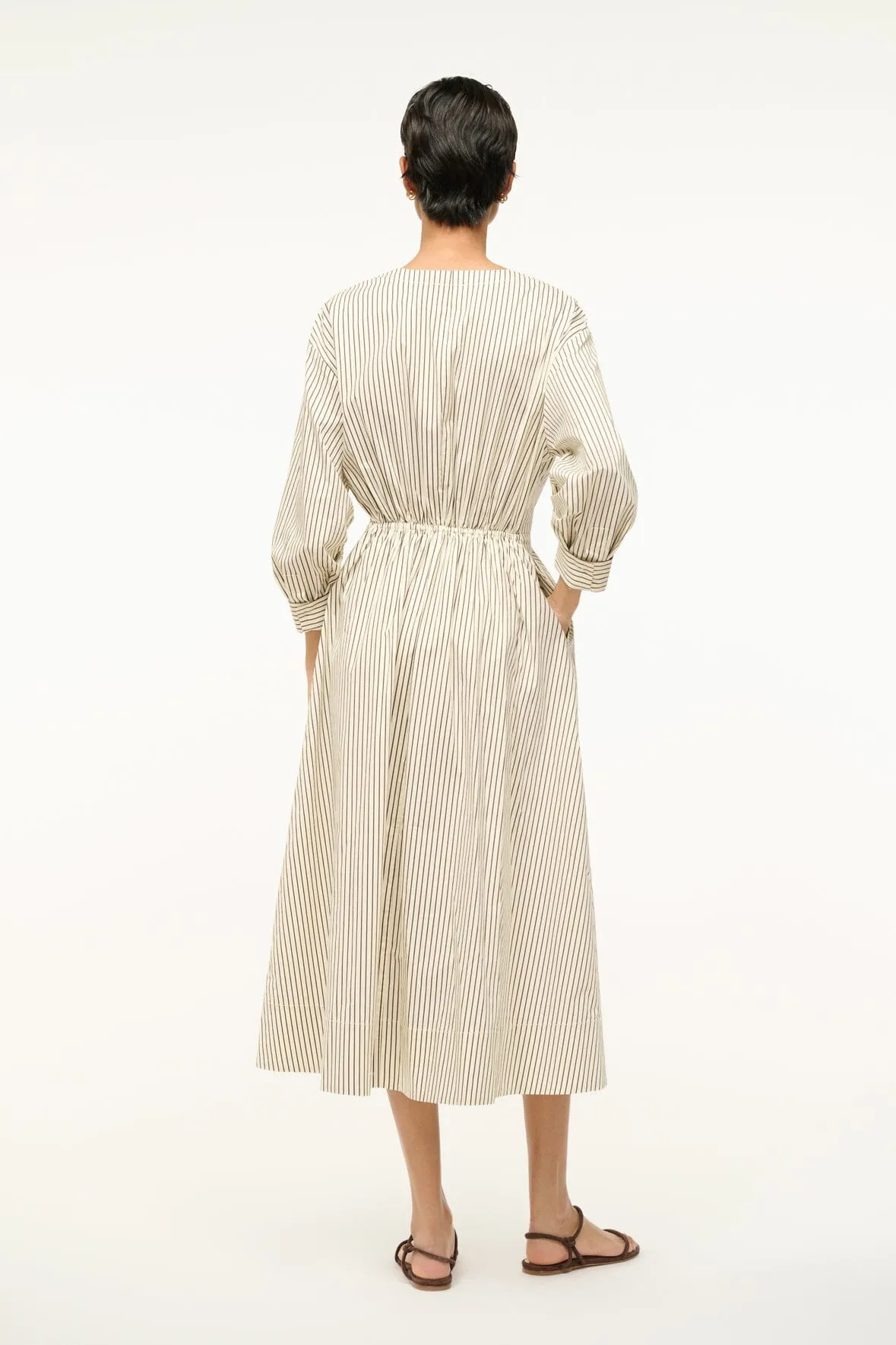 CAFU DRESS | IVORY DARK OAK MICRO STRIPE