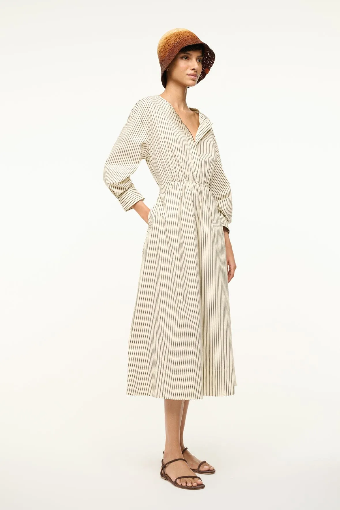 CAFU DRESS | IVORY DARK OAK MICRO STRIPE
