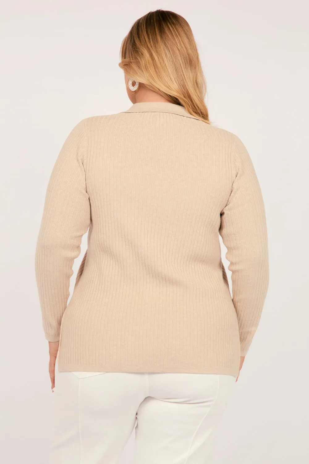 Collared Knitted Top in Oatmeal
