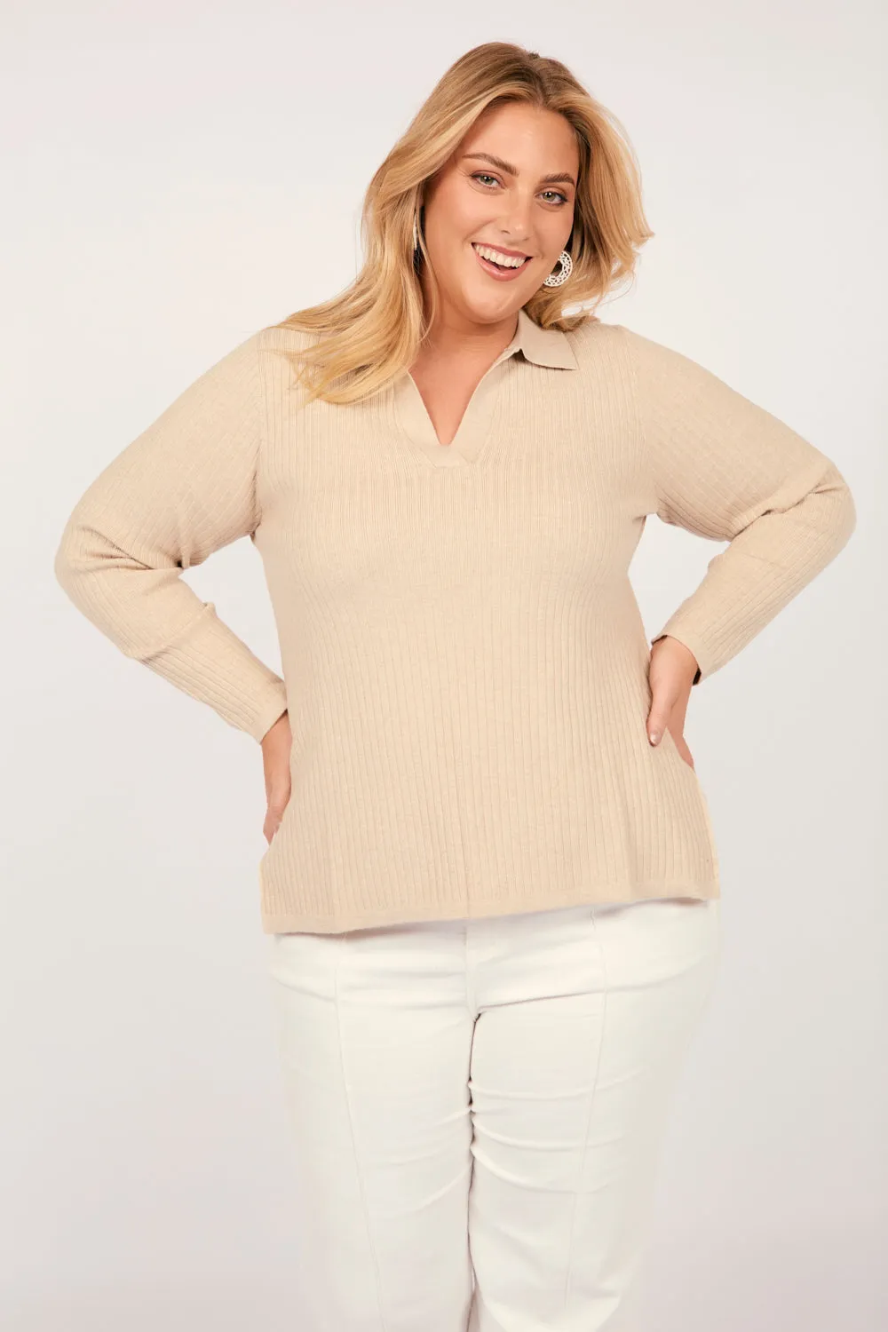 Collared Knitted Top in Oatmeal