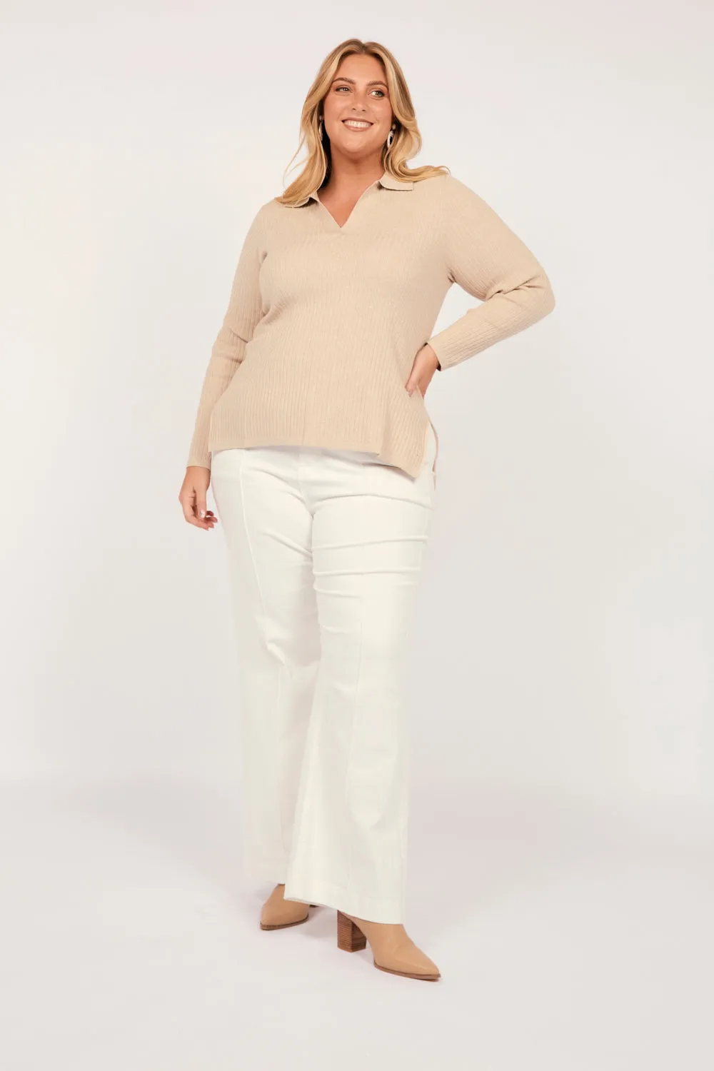 Collared Knitted Top in Oatmeal