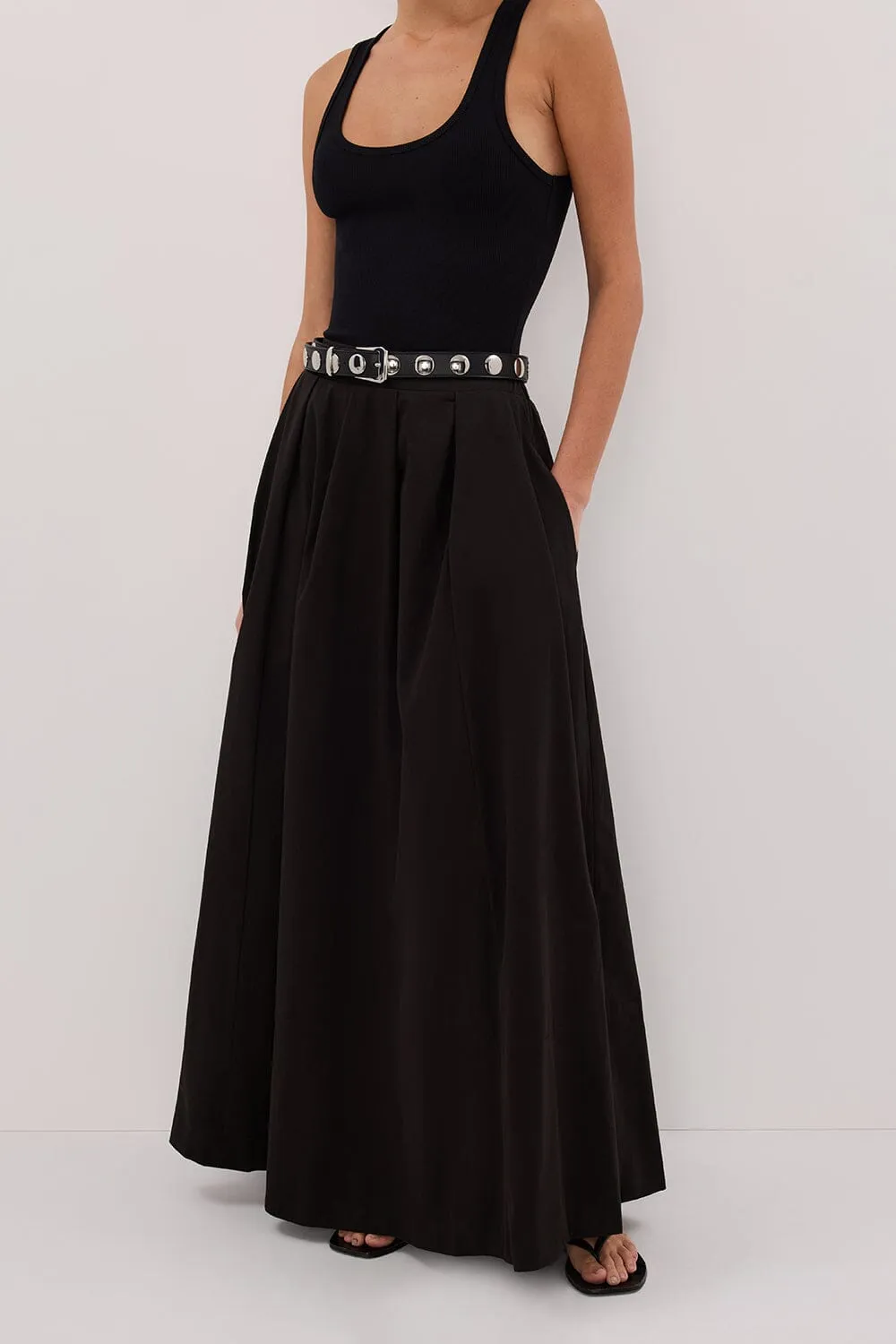 CONAGH BLACK POPLIN MIDI SKIRT