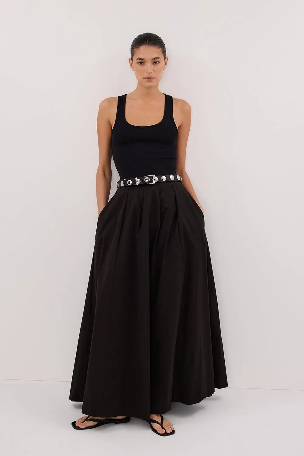 CONAGH BLACK POPLIN MIDI SKIRT