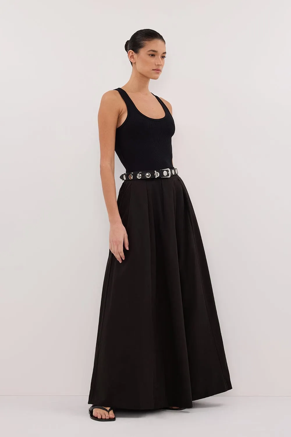 CONAGH BLACK POPLIN MIDI SKIRT