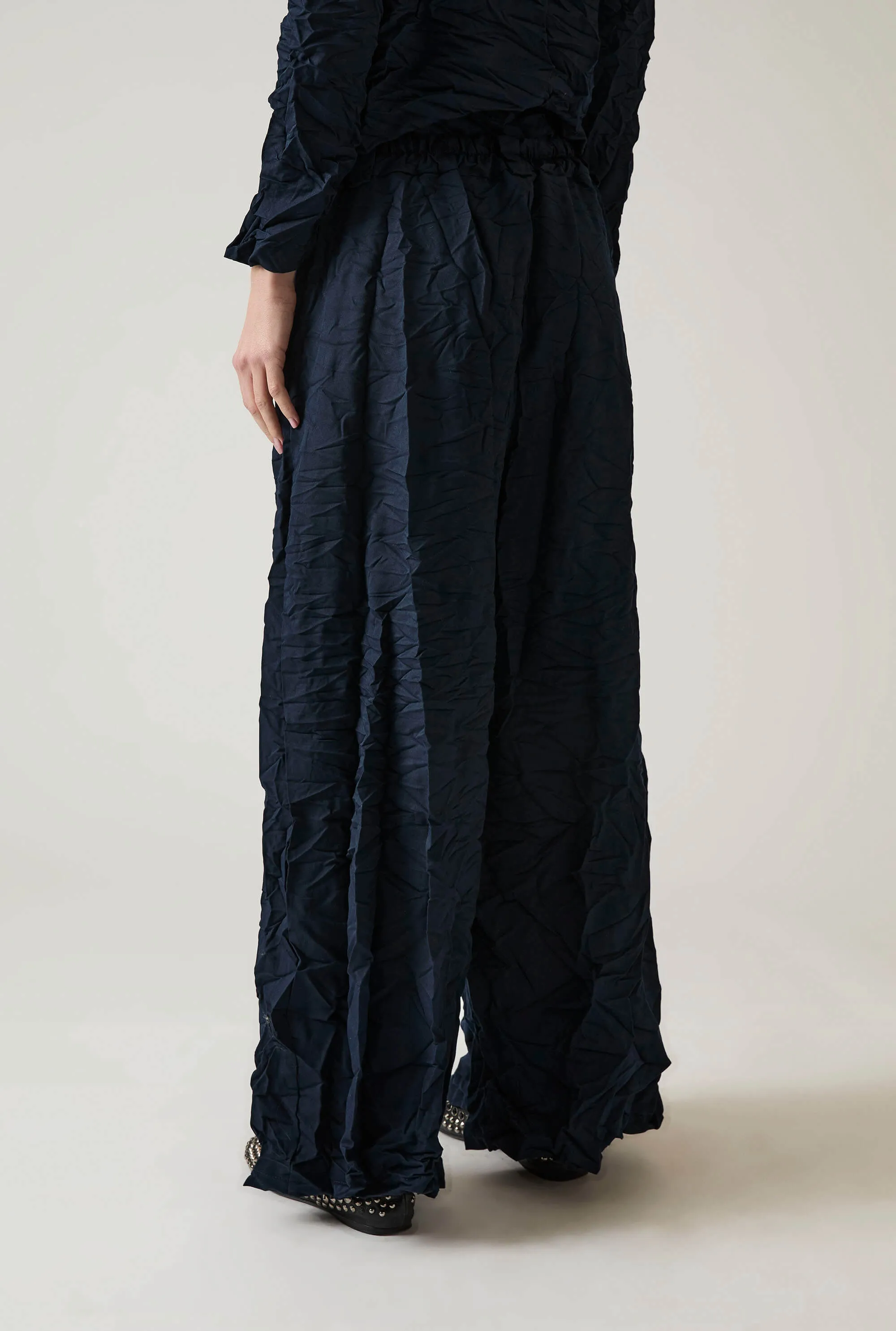 Crinkled Navy Trousers