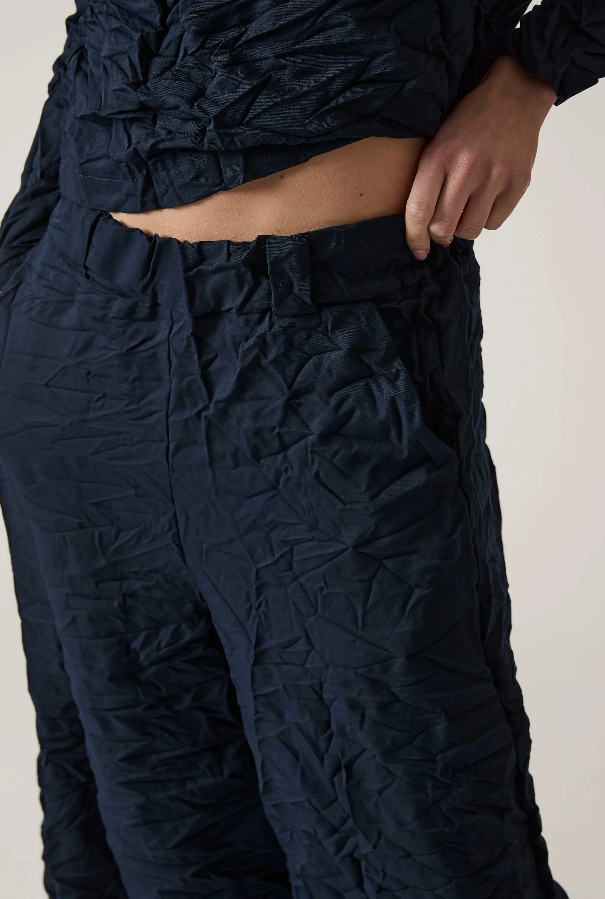 Crinkled Navy Trousers