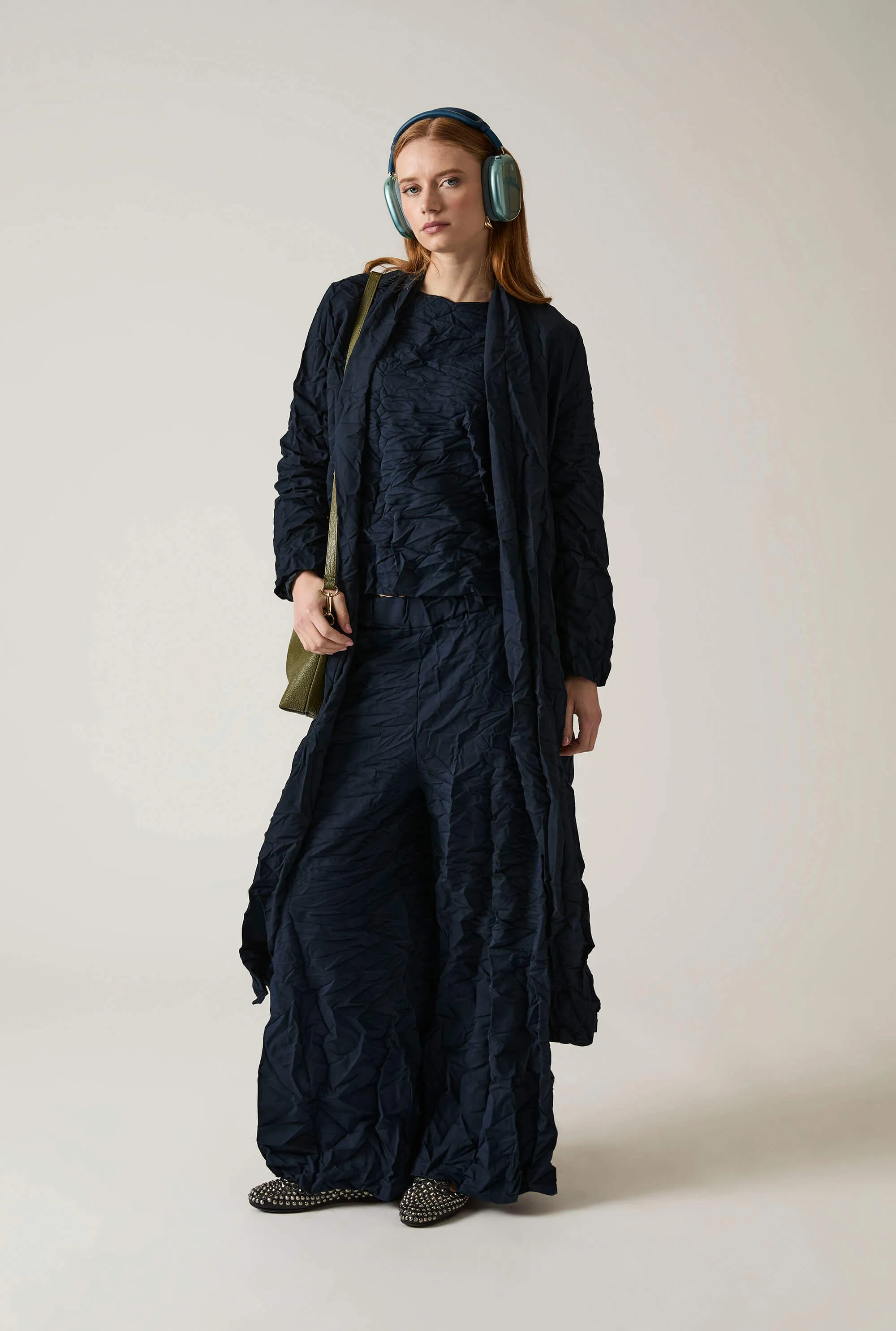Crinkled Navy Trousers