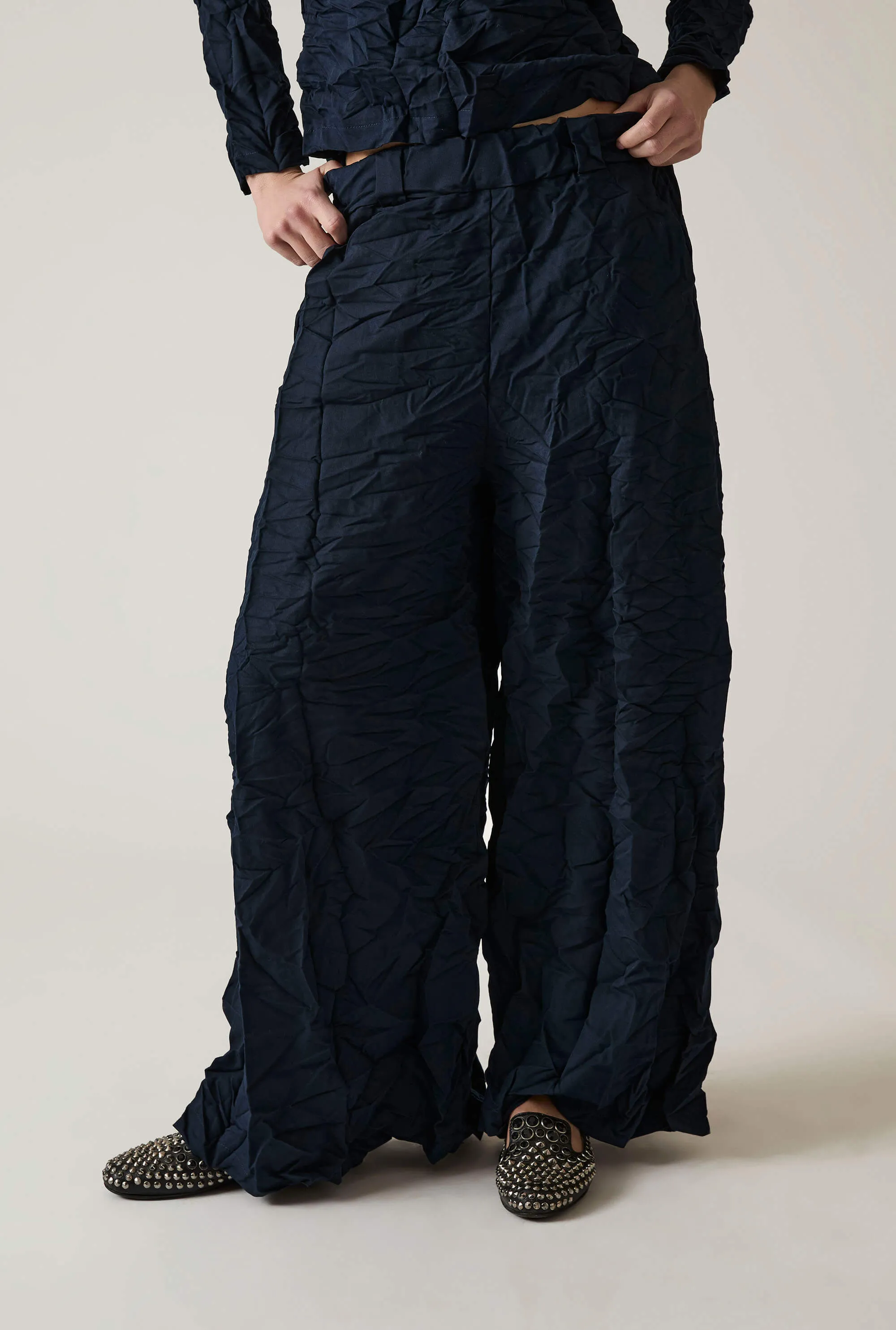 Crinkled Navy Trousers