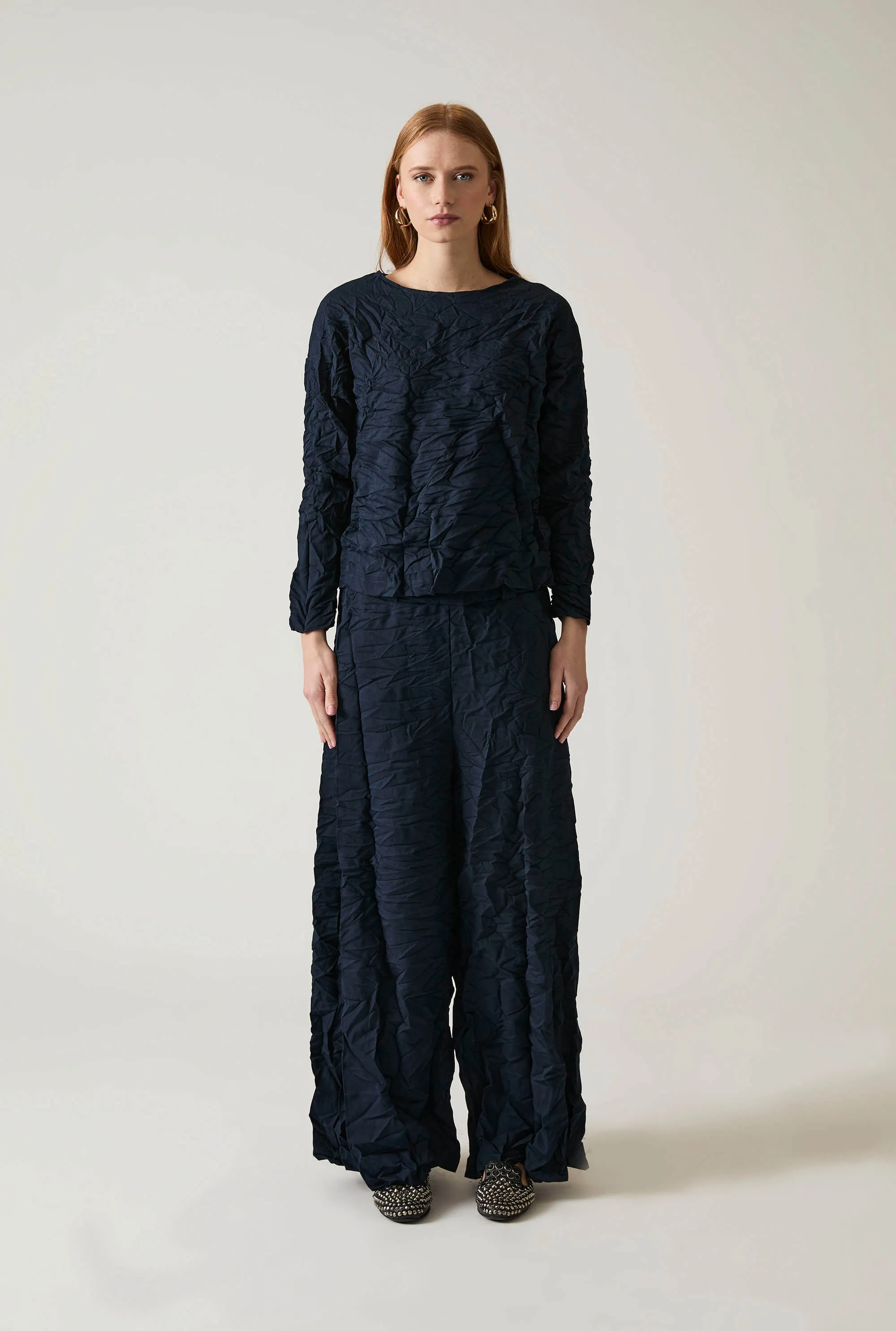 Crinkled Navy Trousers