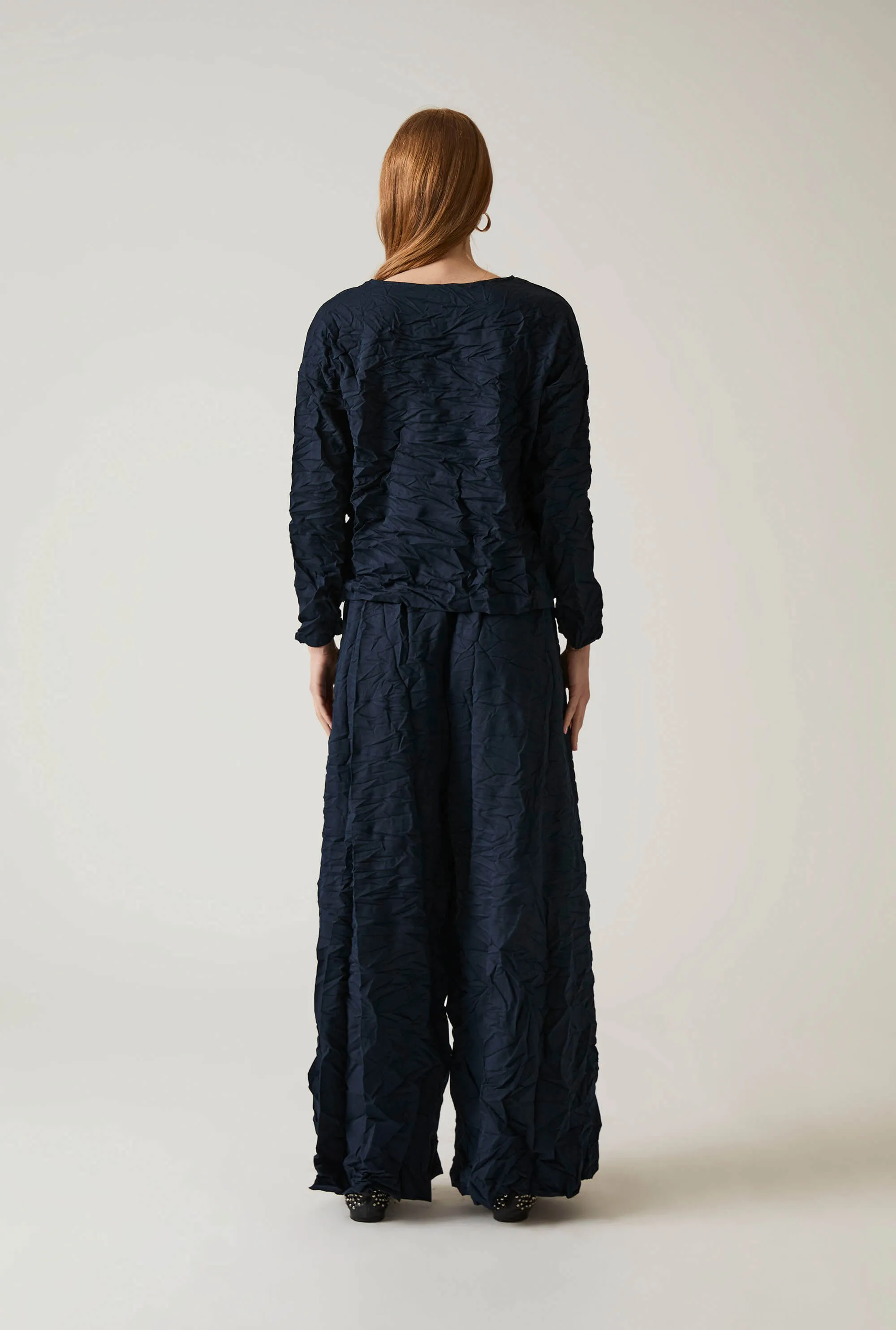 Crinkled Navy Trousers
