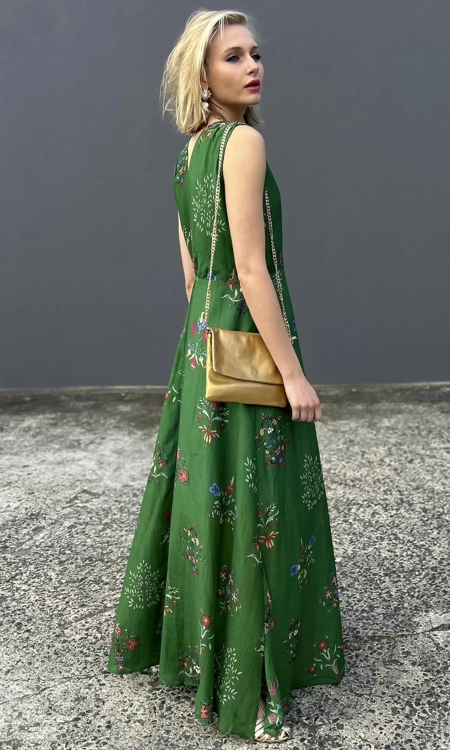 Cristina Stella Green Silk Mix Dress