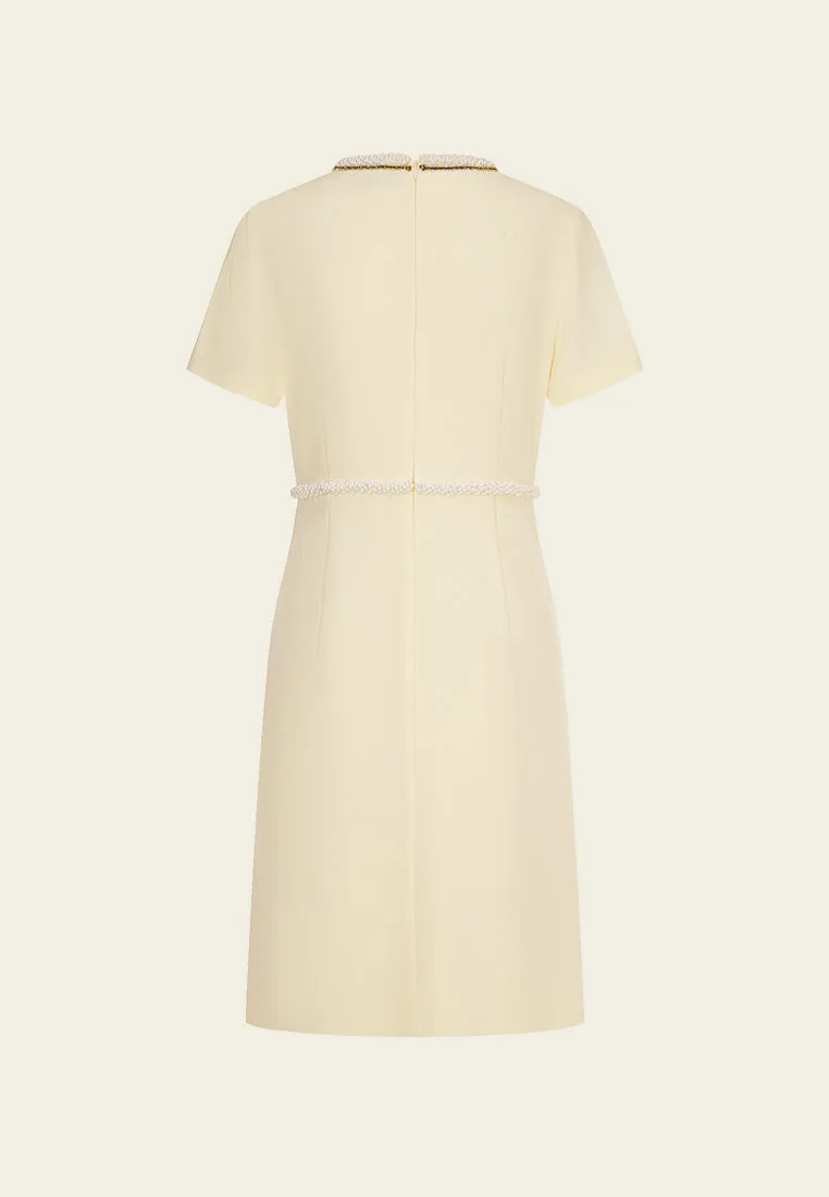 Custard Beaded Crepe Midi Dress