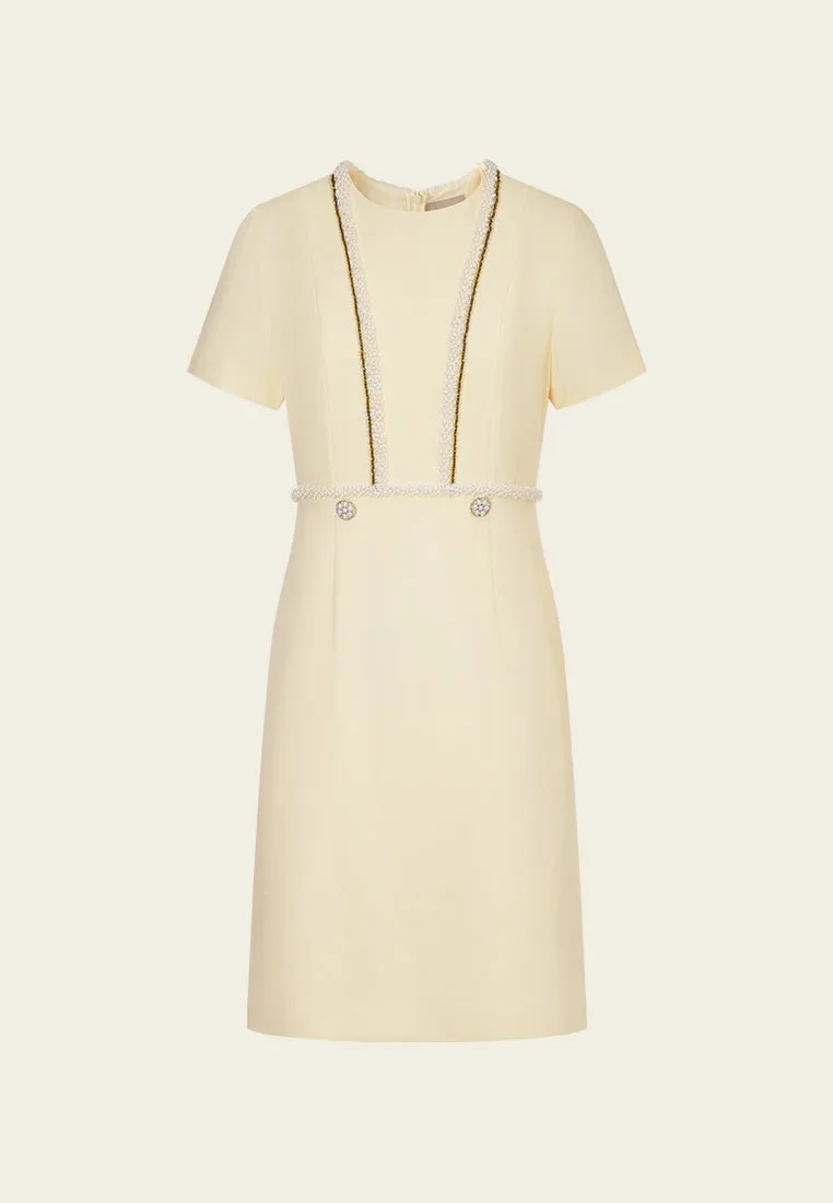 Custard Beaded Crepe Midi Dress